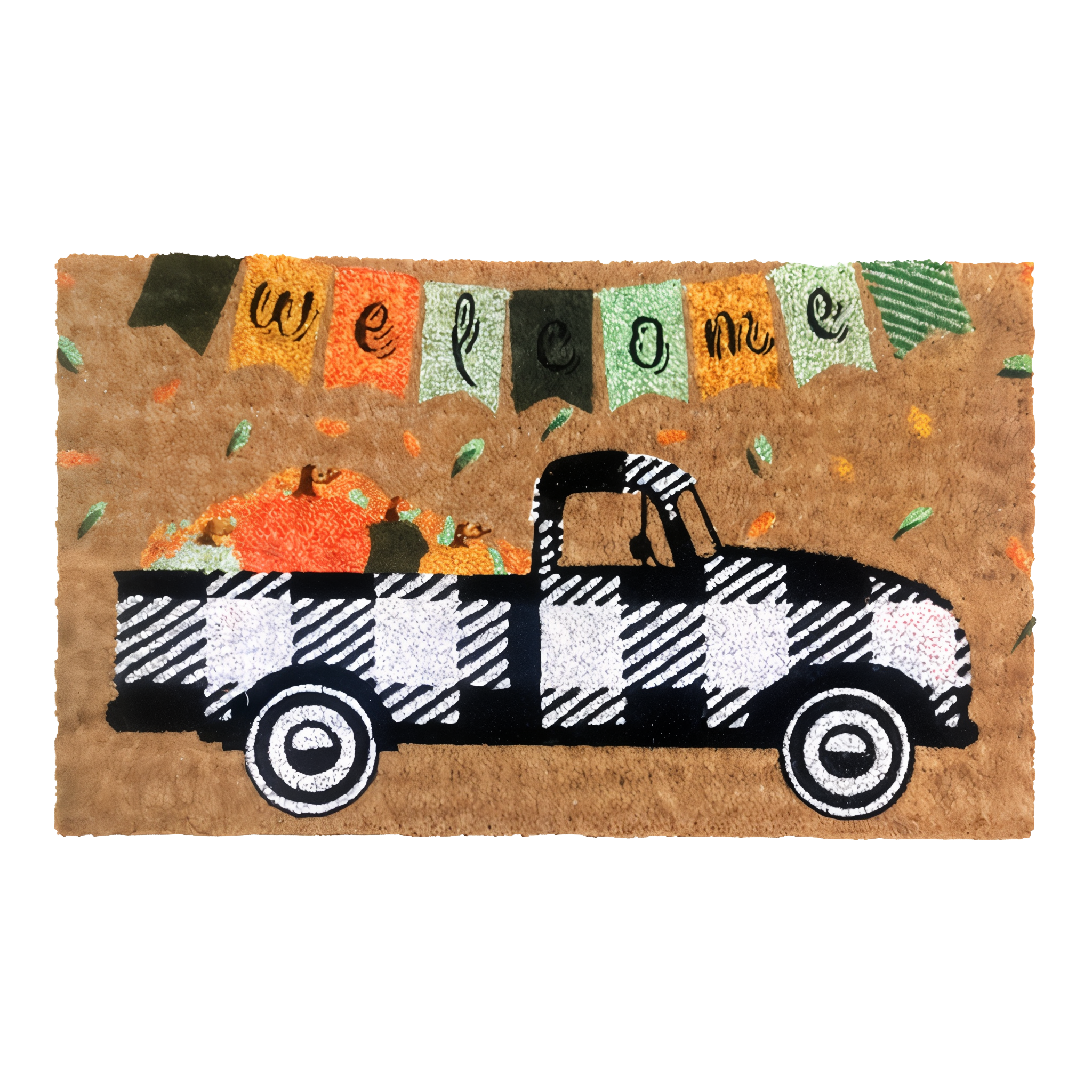 Briarwood Lane Black Checkered Truck Fall Natural Fiber Coir Doormat -- approximately 18" x 30"
