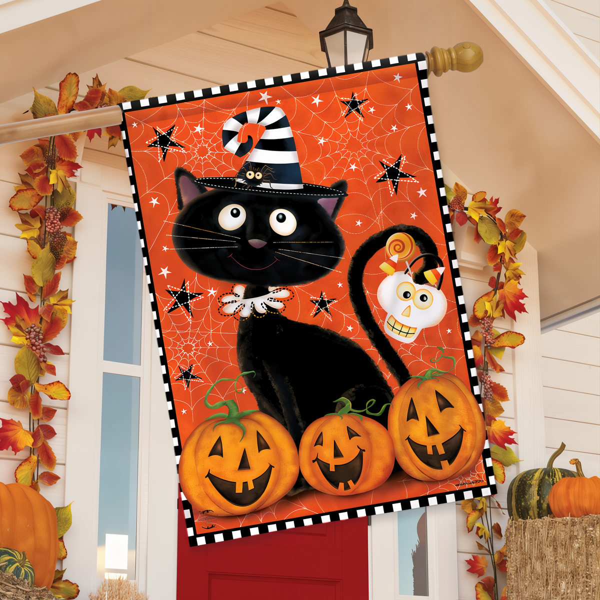 Briarwood Lane Black Kitty Halloween Flag House Flag -- house flag displayed outdoors