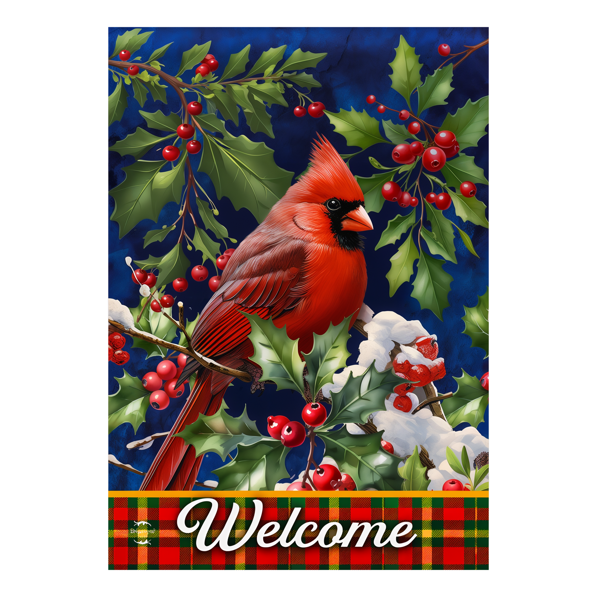 Briarwood Lane Cardinal and Holly Garden Flag -- detail view
