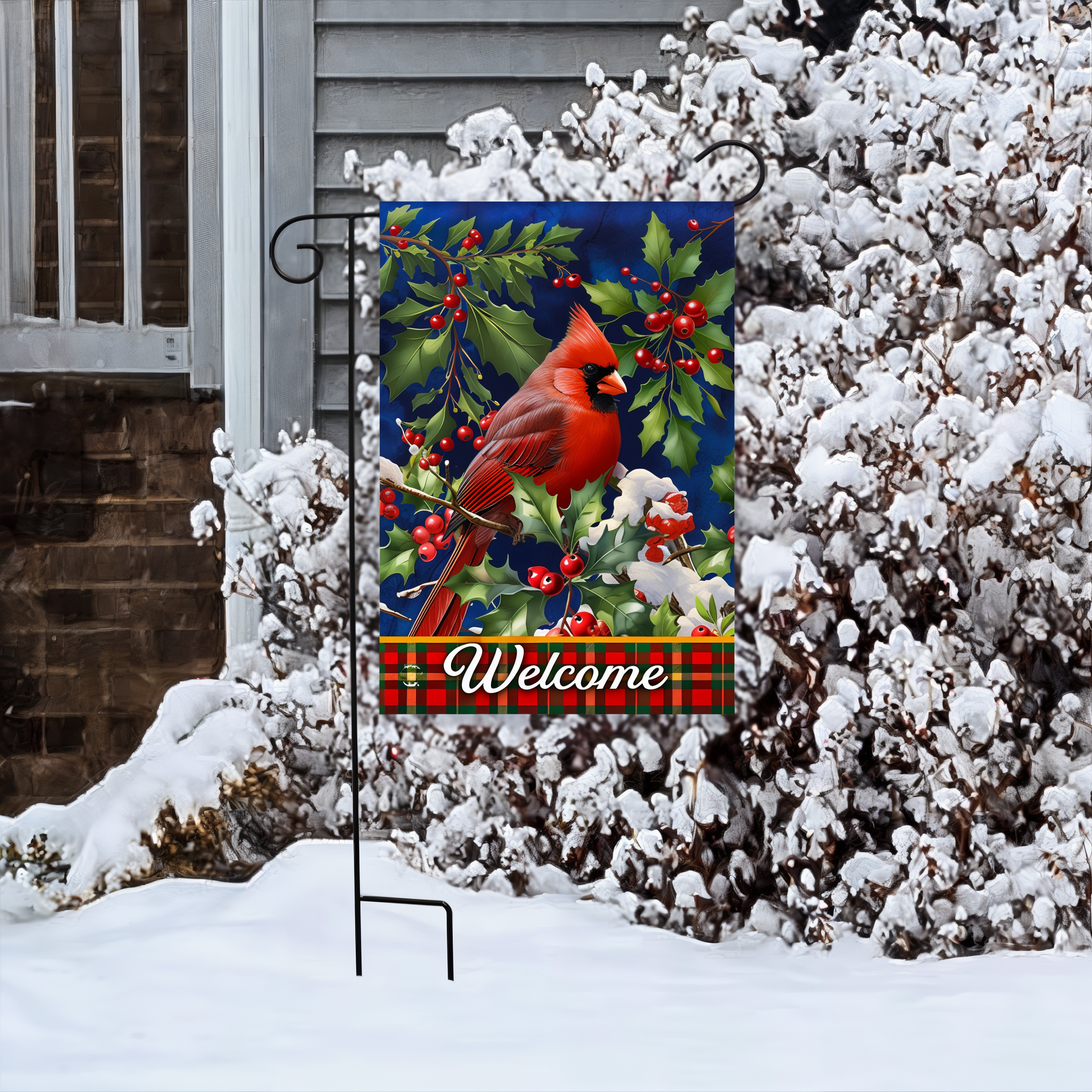Briarwood Lane Cardinal and Holly Garden Flag -- detail view