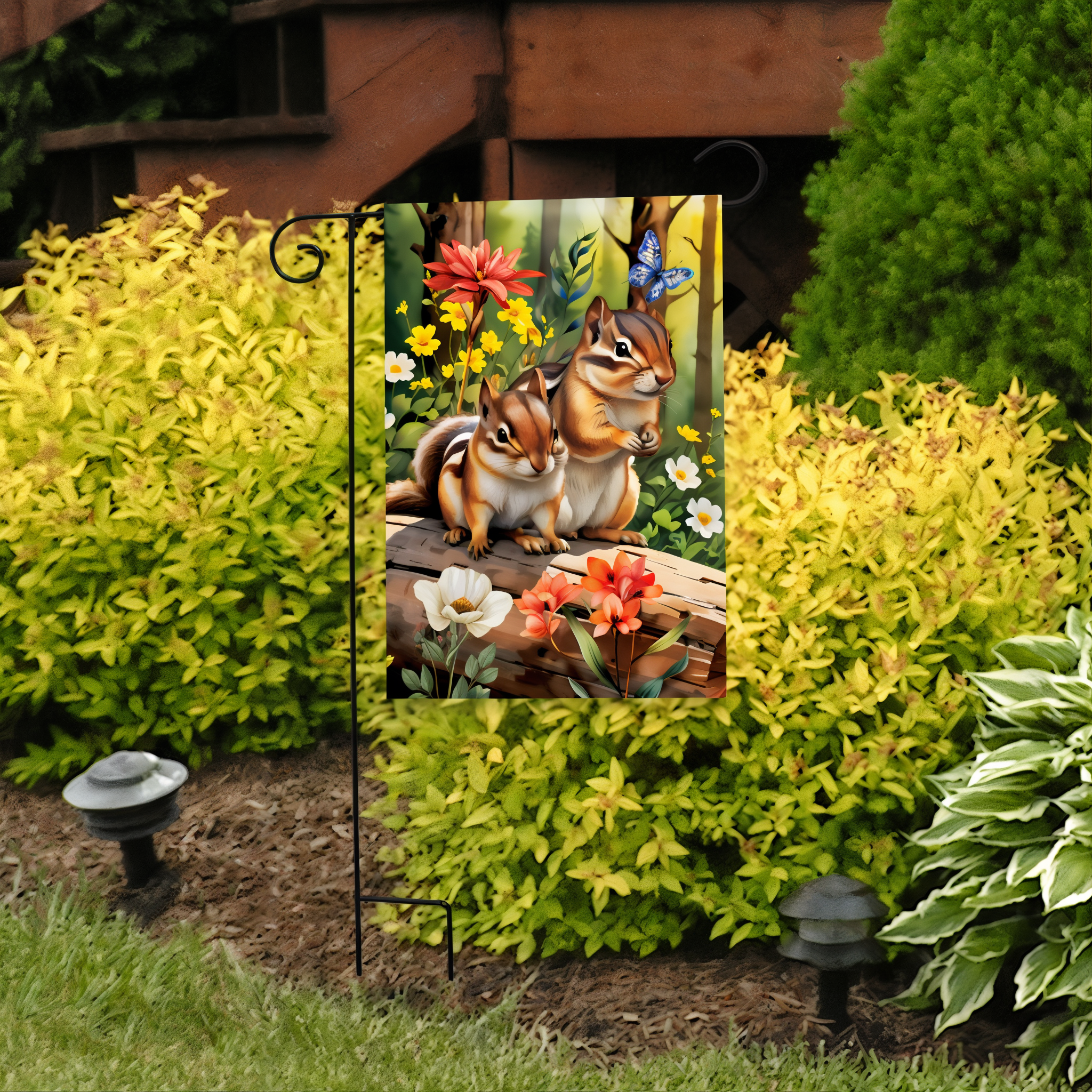 Briarwood Lane Chipmunks Garden Flag -- detail view