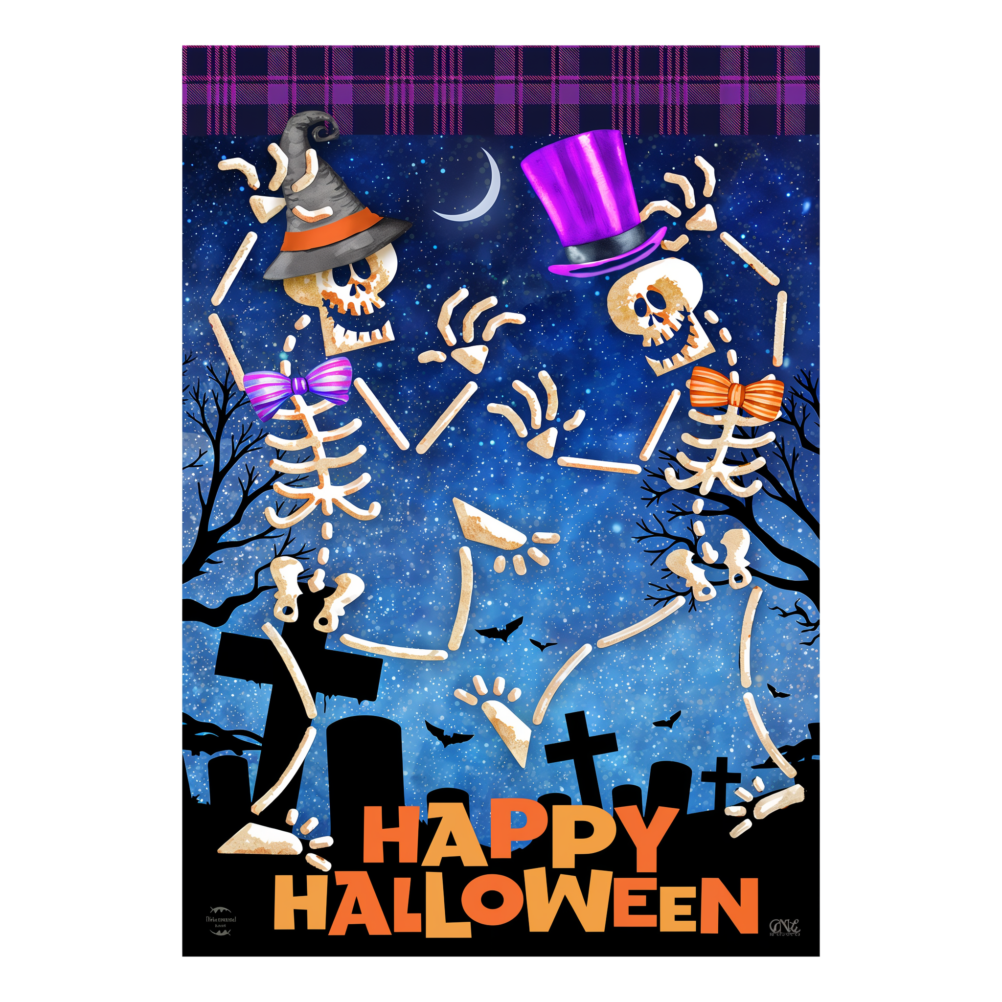 Briarwood Lane Dancing Skeletons Halloween Garden Flag -- detail view