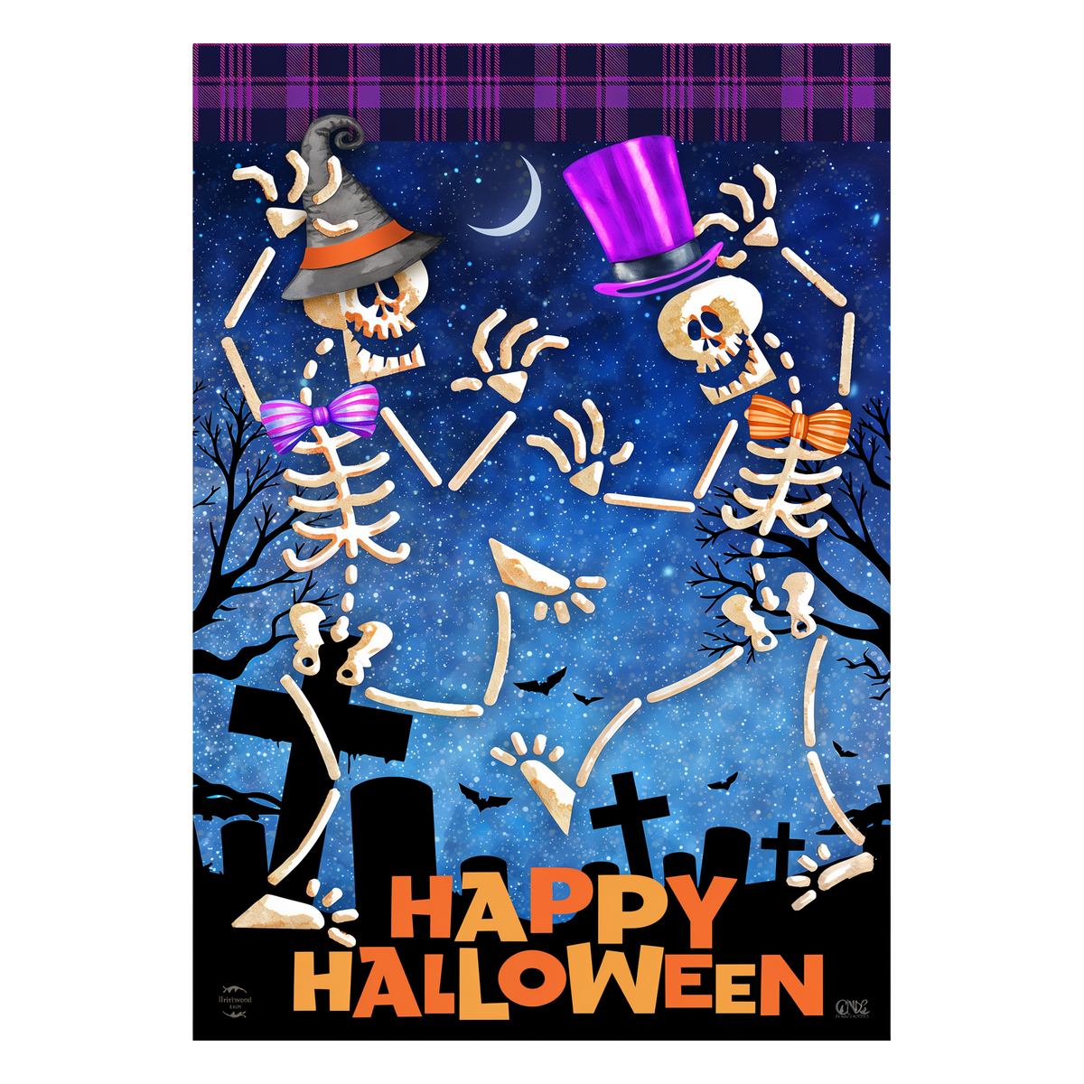 Briarwood Lane Dancing Skeletons Halloween Flag House Flag -- artwork detail view