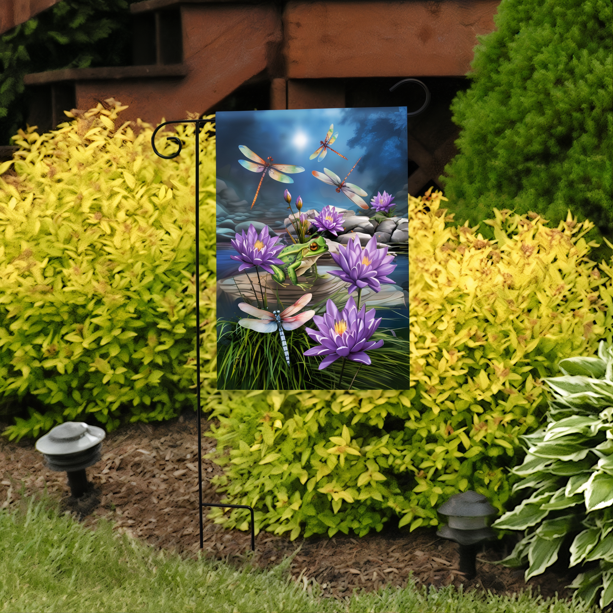 Briarwood Lane Dragonflies and Frog Garden Flag -- detail view