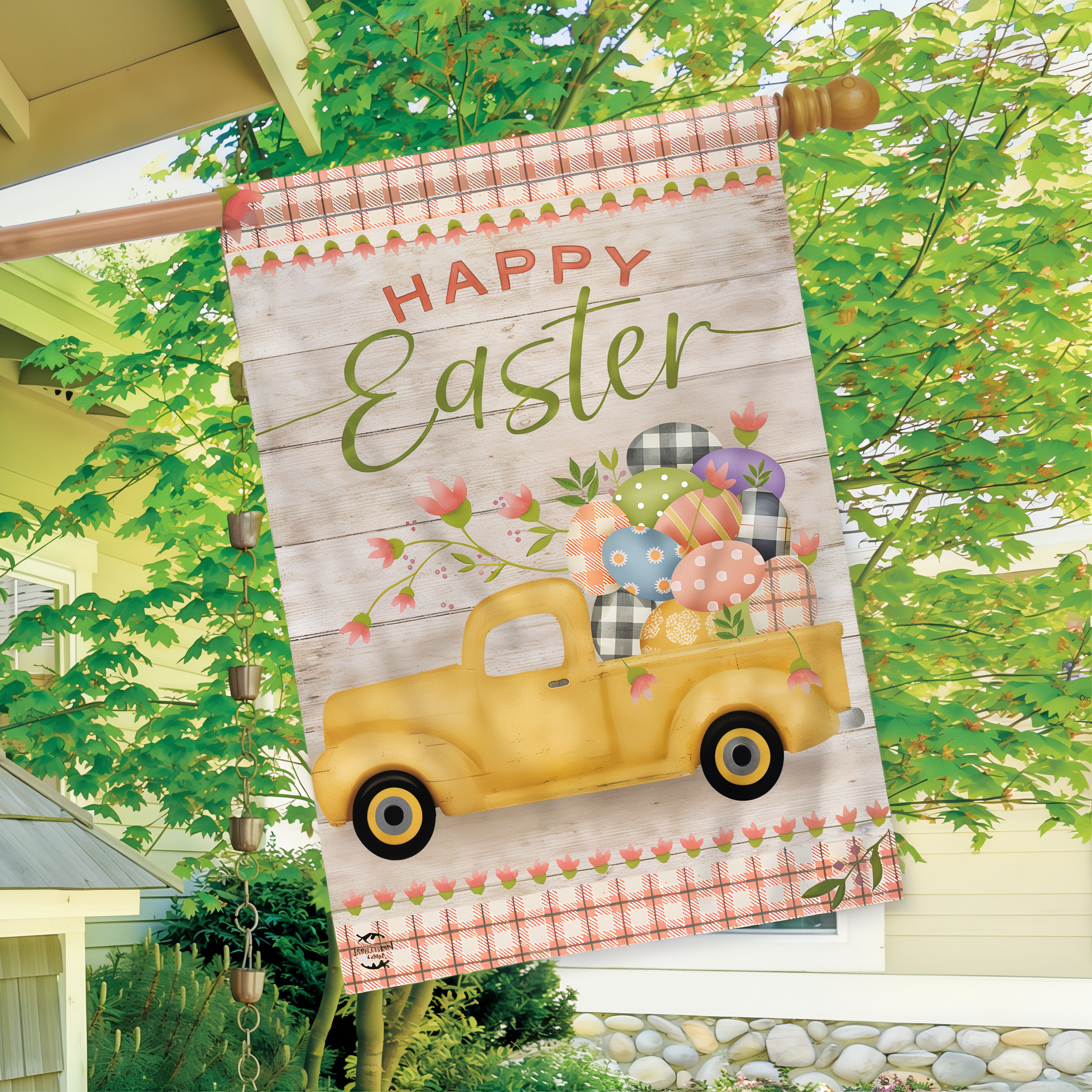 Briarwood Lane Easter Egg Pickup Holiday House Flag -- detail view