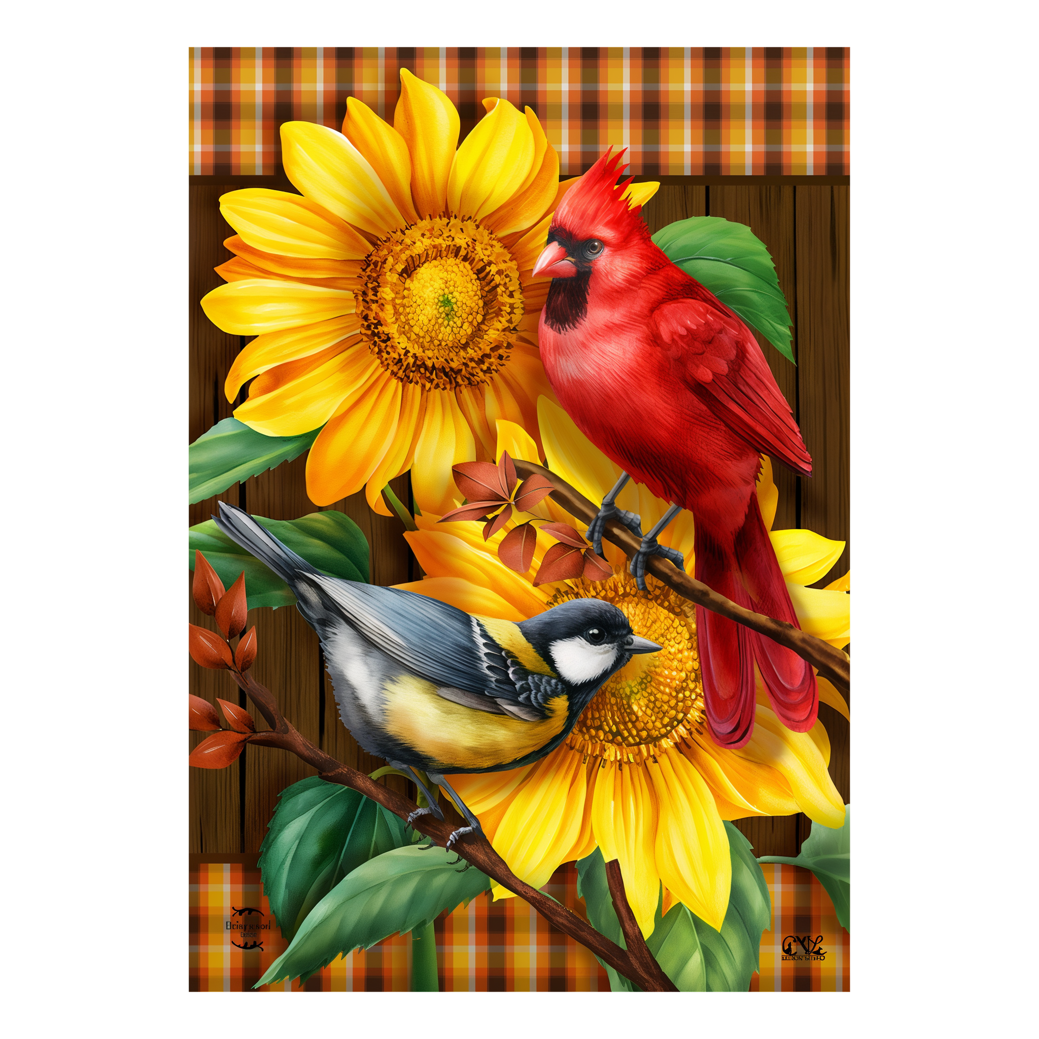 Briarwood Lane Fall Birds And Sunflowers House Flag -- detail view