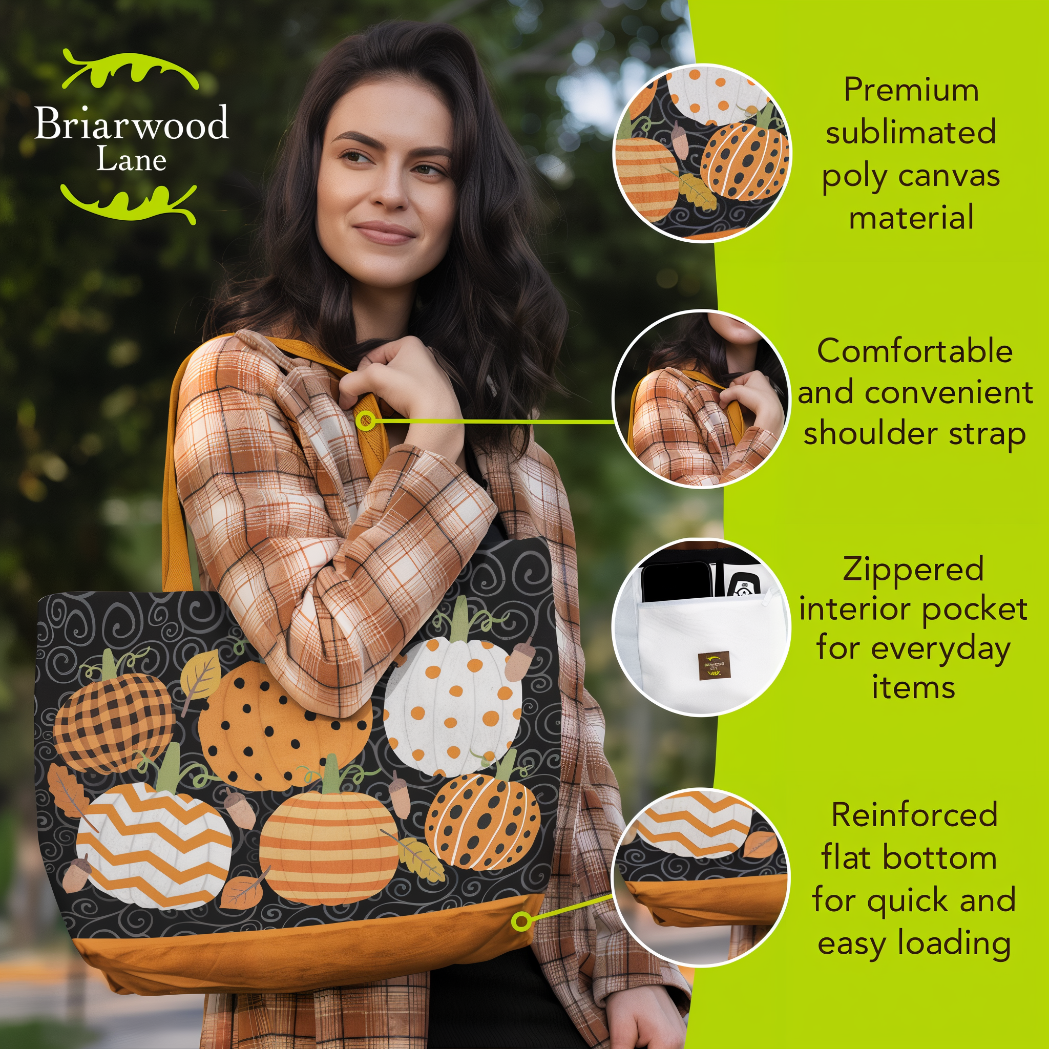 Briarwood Lane Fall Celebration Pumpkins Tote Bag -- detail view