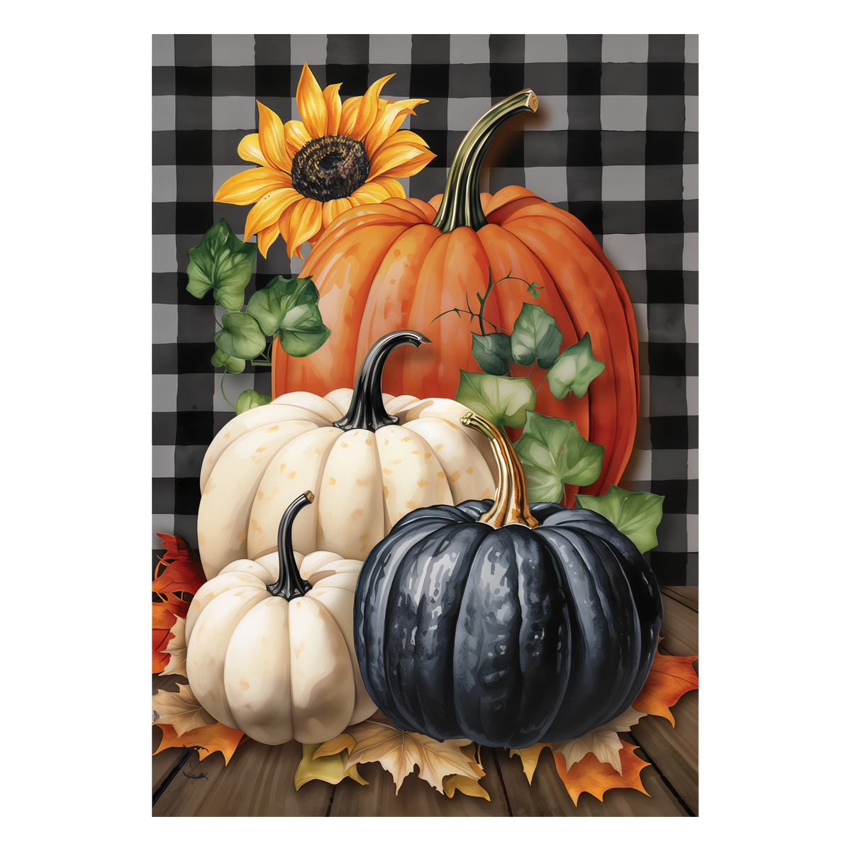 Briarwood Lane Fall Checkered Pumpkins Garden Flag -- artwork detail view