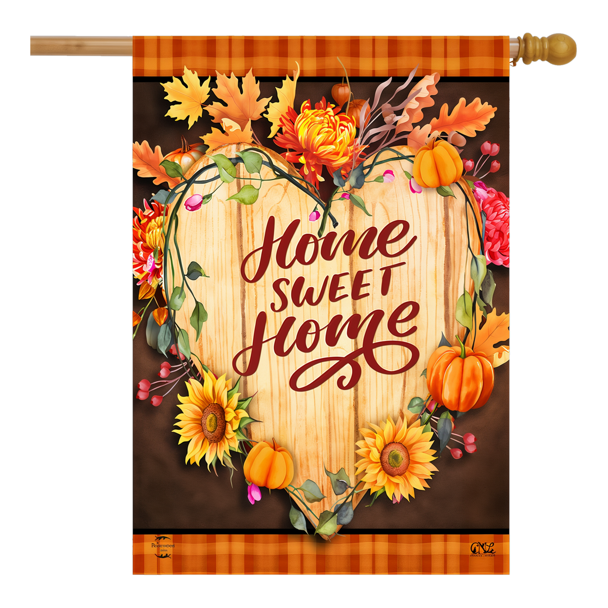 Briarwood Lane Fall Home Sweet Home House Flag -- house flag shown on a house flag pole