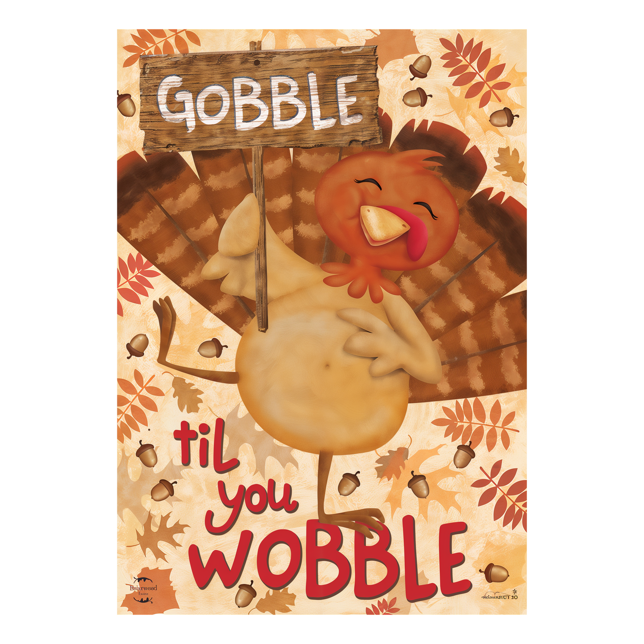 Briarwood Lane Gobble Turkey Thanksgiving Garden Flag -- detail view