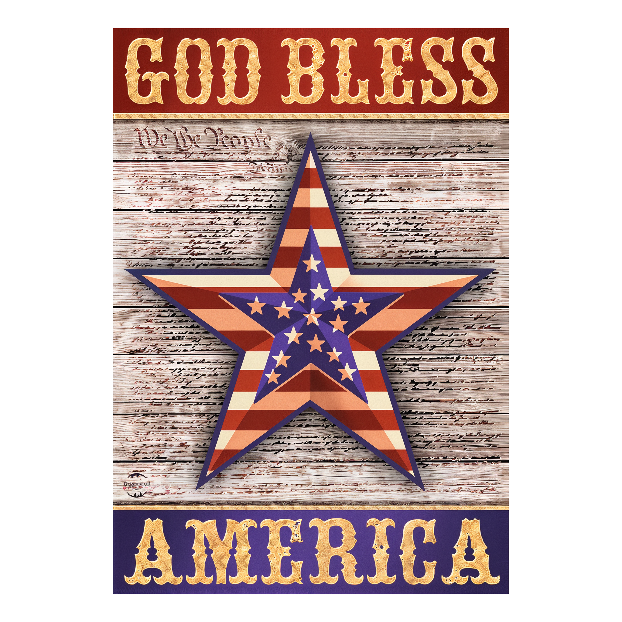 Briarwood Lane God Bless America Star Patriotic House Flag -- detail view