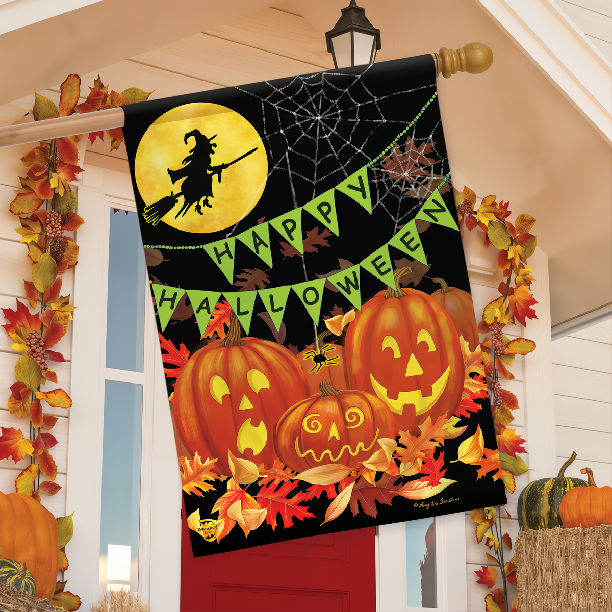 Briarwood Lane Halloween Haunts House Flag -- house flag displayed outdoors