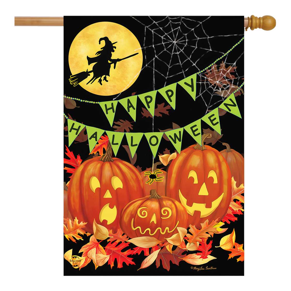 Briarwood Lane Halloween Haunts House Flag -- house flag shown on a house flag pole