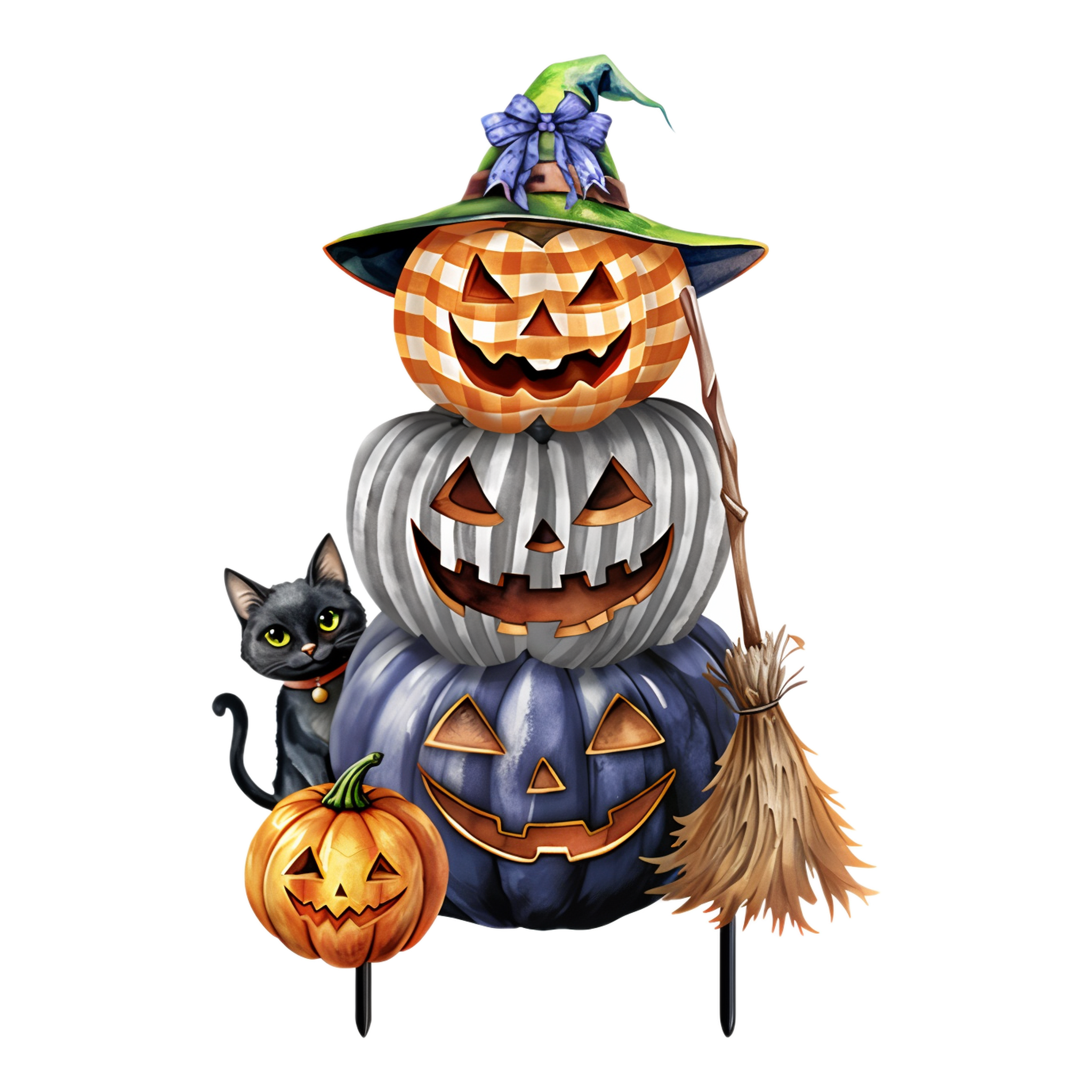 Briarwood Lane Halloween Pumpkin Stack Metal Art -- 26" (including 8" stakes) x 13"