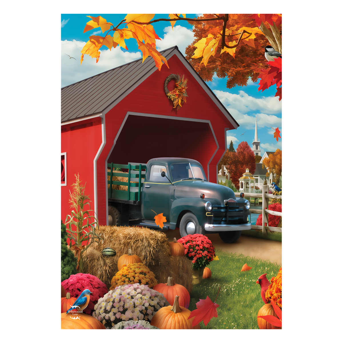Briarwood Lane Harvest Bridge Autumn Garden Flag -- artwork detail view