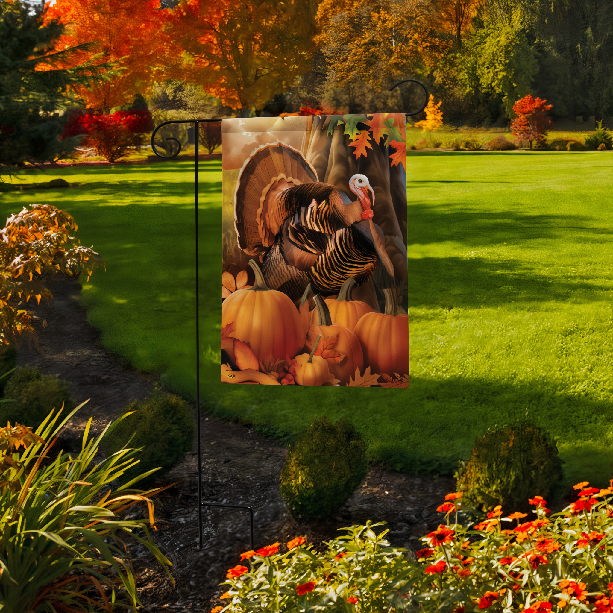 Briarwood Lane Harvest Turkey Fall Garden Flag -- detail view