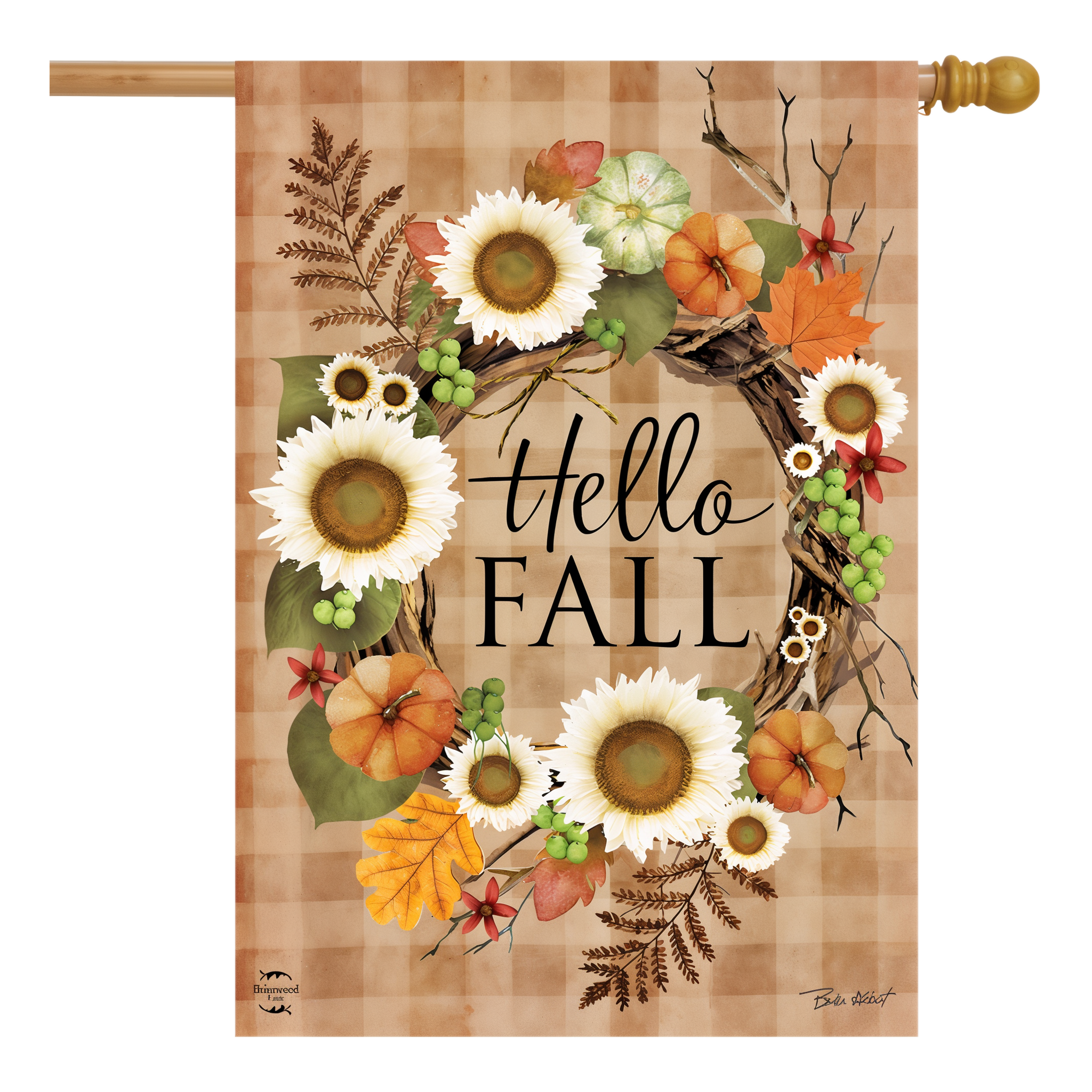Briarwood Lane Hello Fall Wreath House Flag -- 40" x 28"