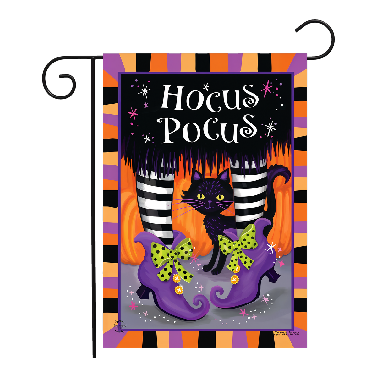 Briarwood Lane Hocus Pocus Flag Garden Flag -- garden flag shown on a garden flag stand