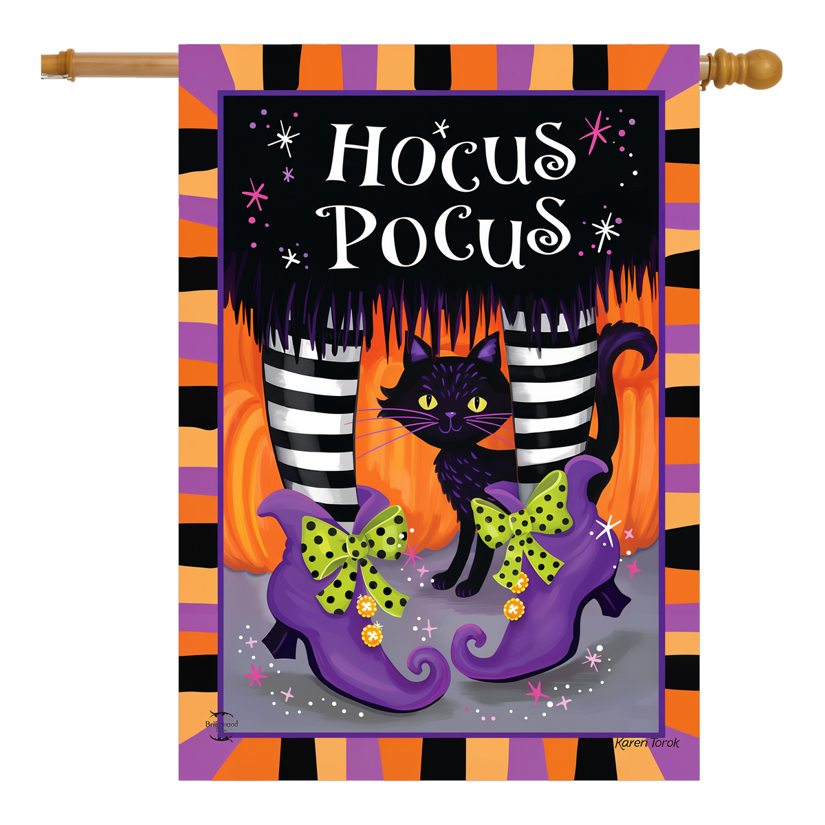 Briarwood Lane Hocus Pocus Flag House Flag -- house flag shown on a house flag pole