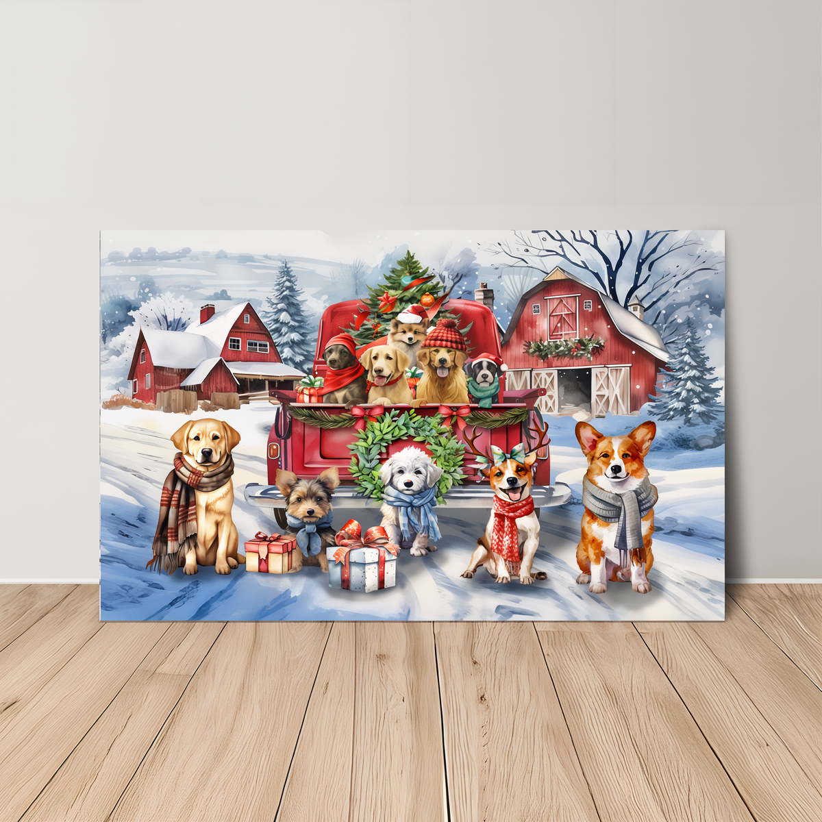 Briarwood Lane Holiday Cheer Dogs Large LED Canvas Art -- detail view