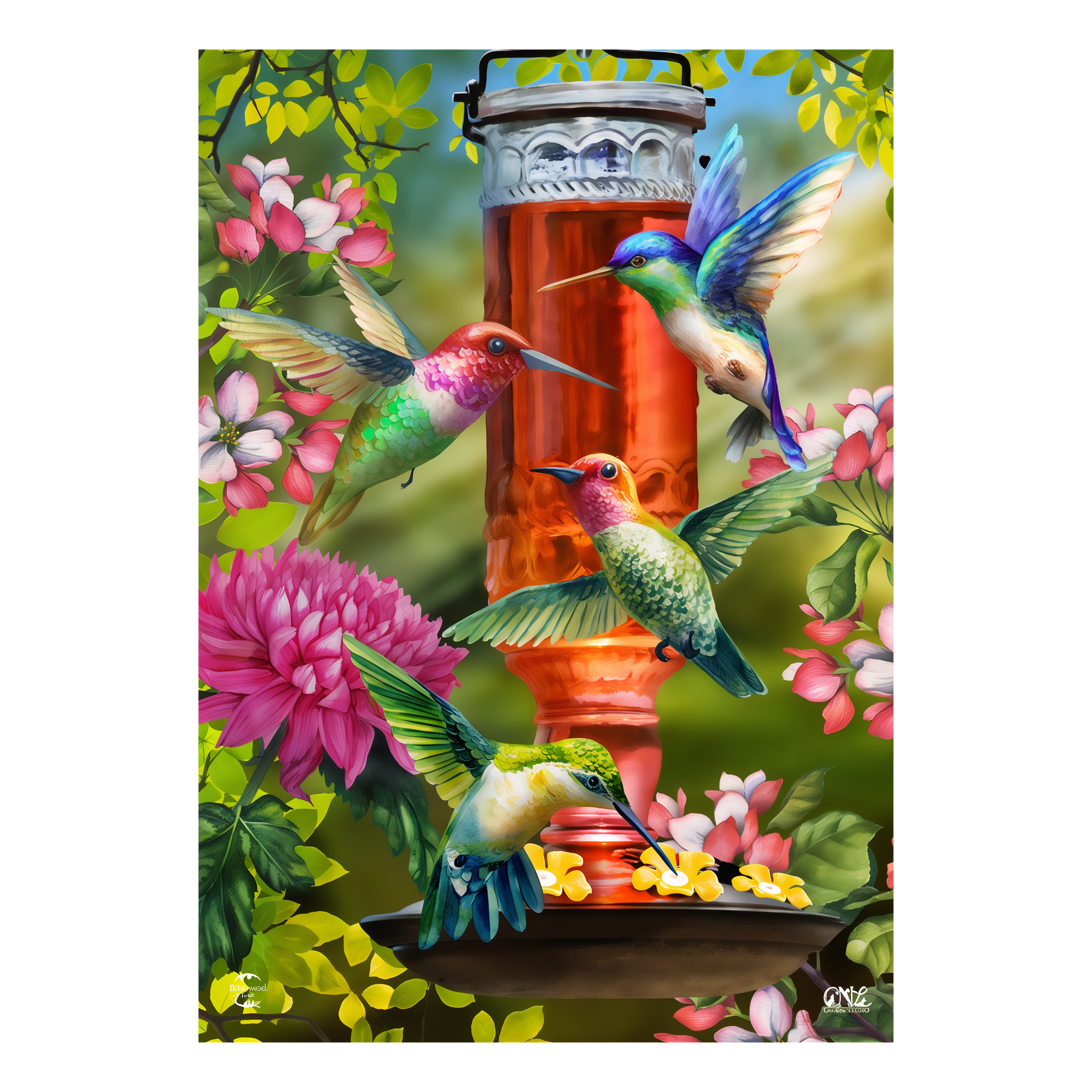 Briarwood Lane Hummingbird Feeder Spring House Flag -- detail view