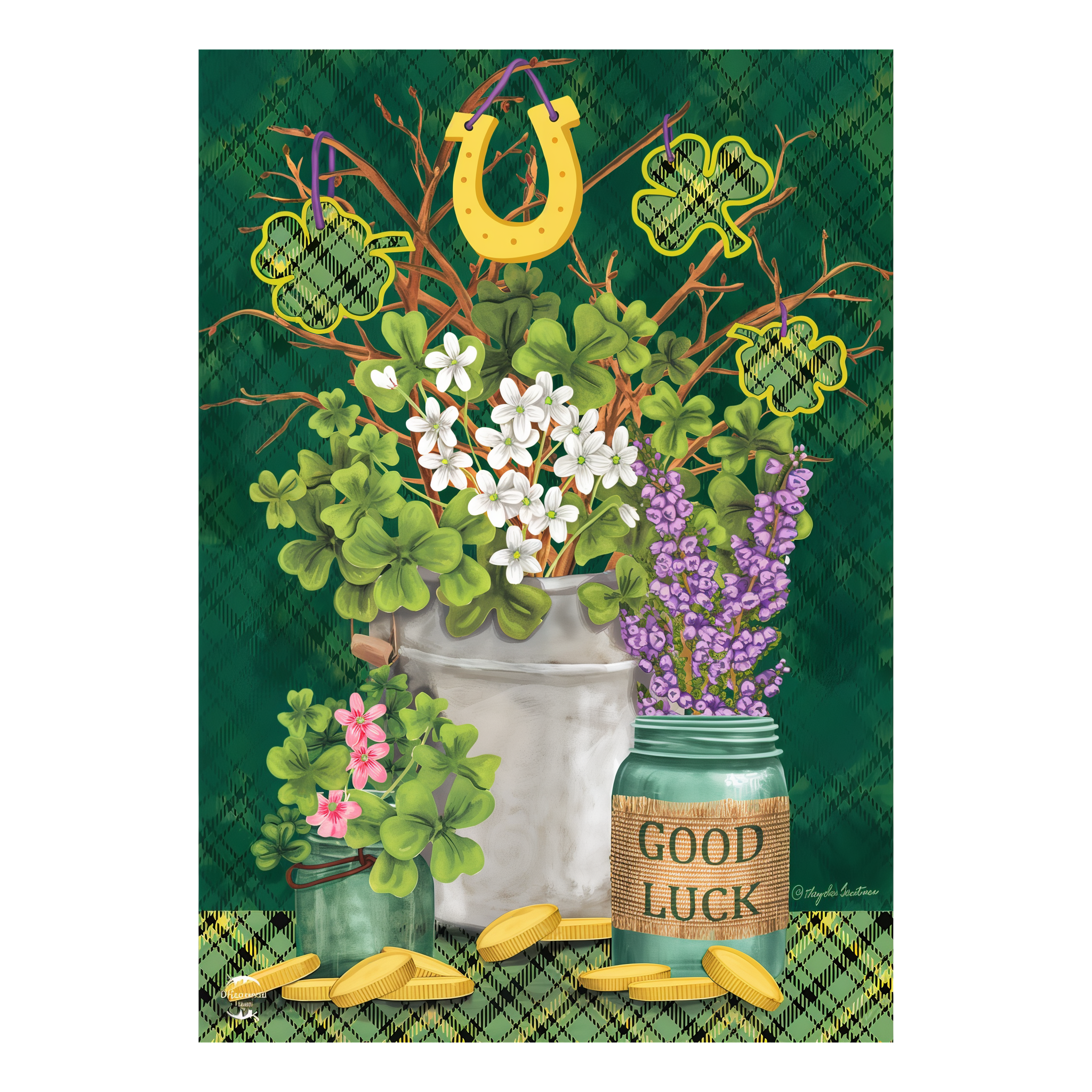 Briarwood Lane Lucky Potted Shamrocks St. Pat's House Flag -- detail view