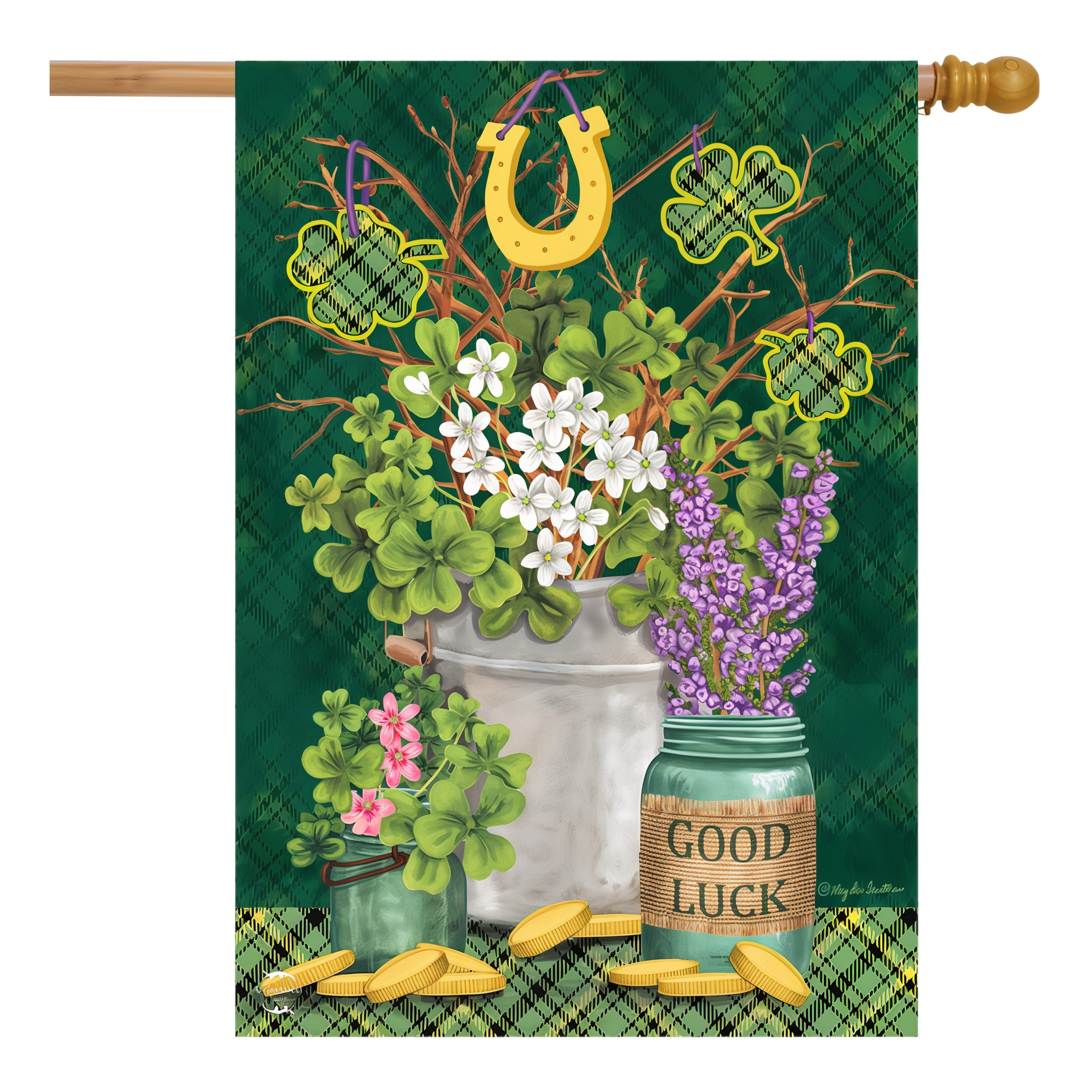 Briarwood Lane Lucky Potted Shamrocks St. Pat's House Flag -- 28" x 40"