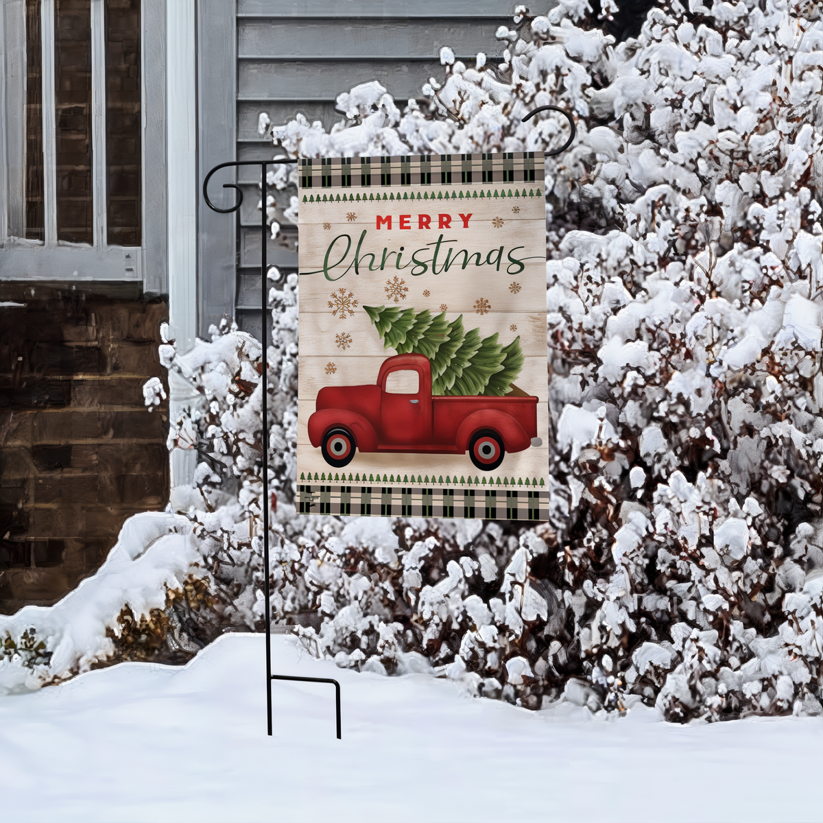 Briarwood Lane Merry Christmas Pickup Truck Holiday Garden Flag -- garden flag displayed outdoors