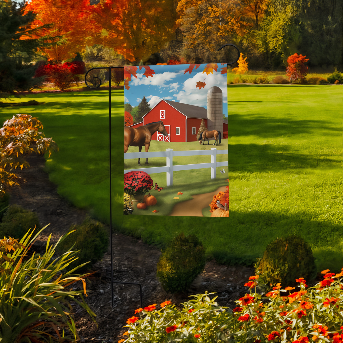Briarwood Lane Pastures of Chance Fall Garden Flag -- garden flag displayed outdoors