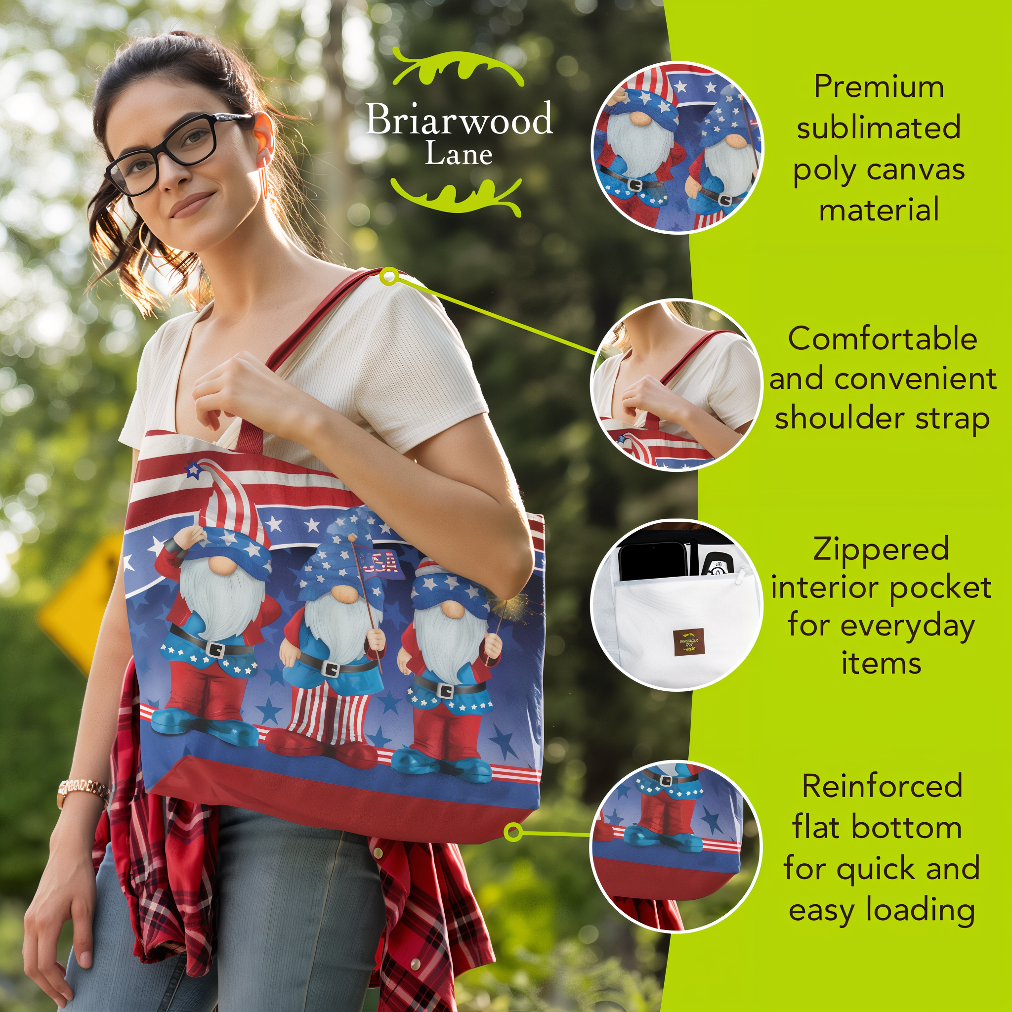 Briarwood Lane Patriotic Gnomes Canvas Tote Bag -- detail view
