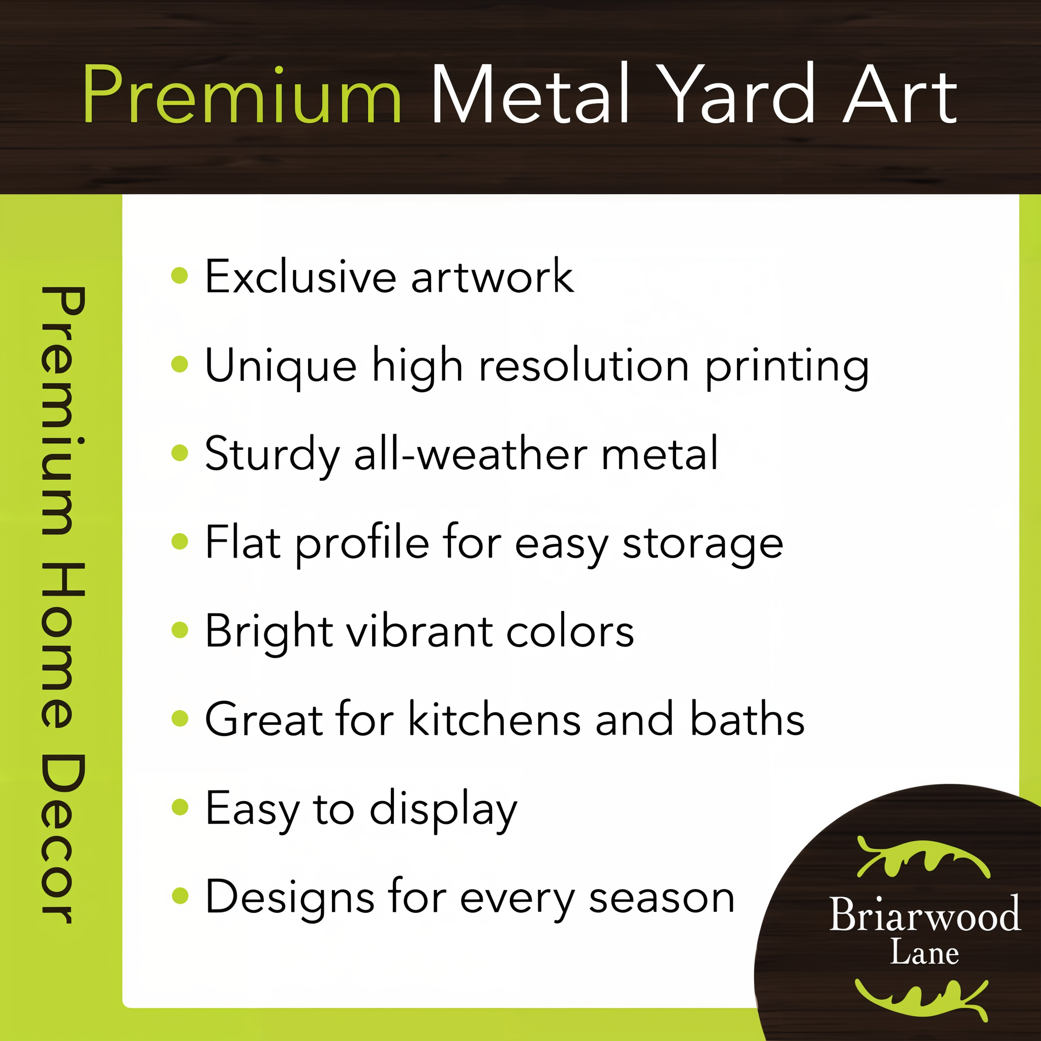 Briarwood Lane premium metal yard art features -- exclusive artwork, sturdy all-weather metal, bright vibrant colors