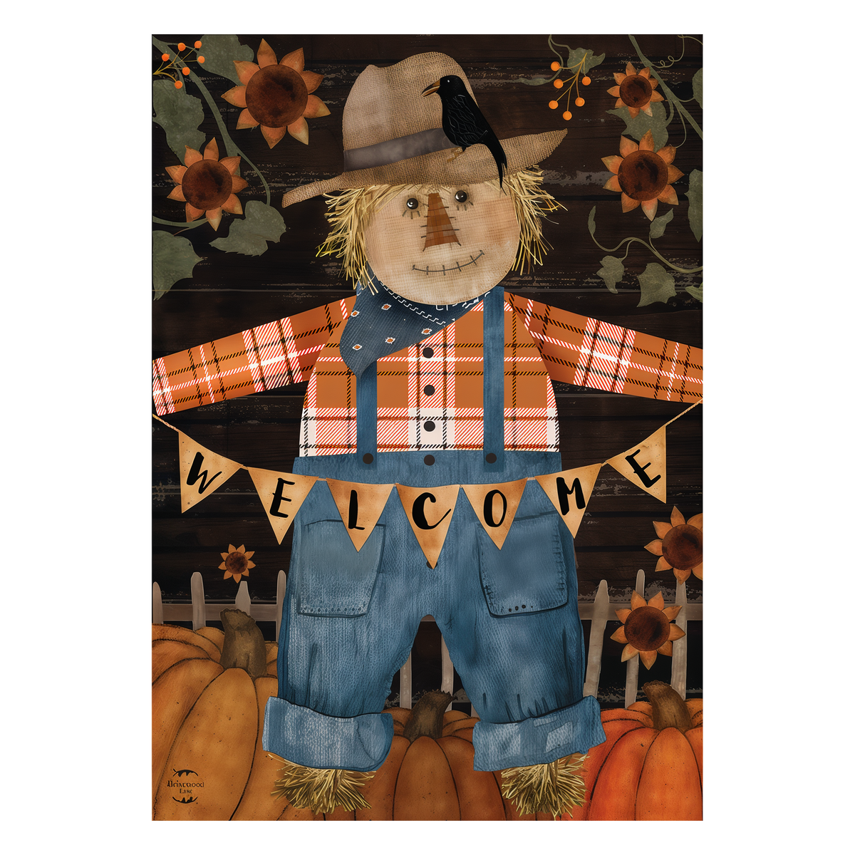 Briarwood Lane Primitive Scarecrow Flag Garden Flag -- artwork detail view