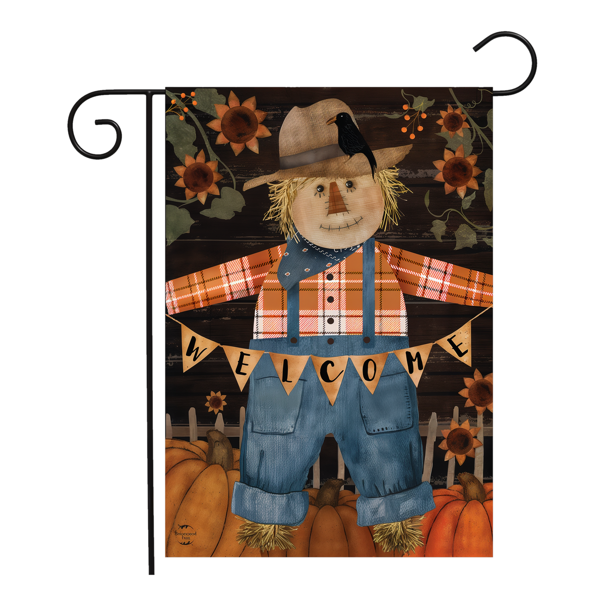 Briarwood Lane Primitive Scarecrow Flag Garden Flag -- garden flag shown on a garden flag stand