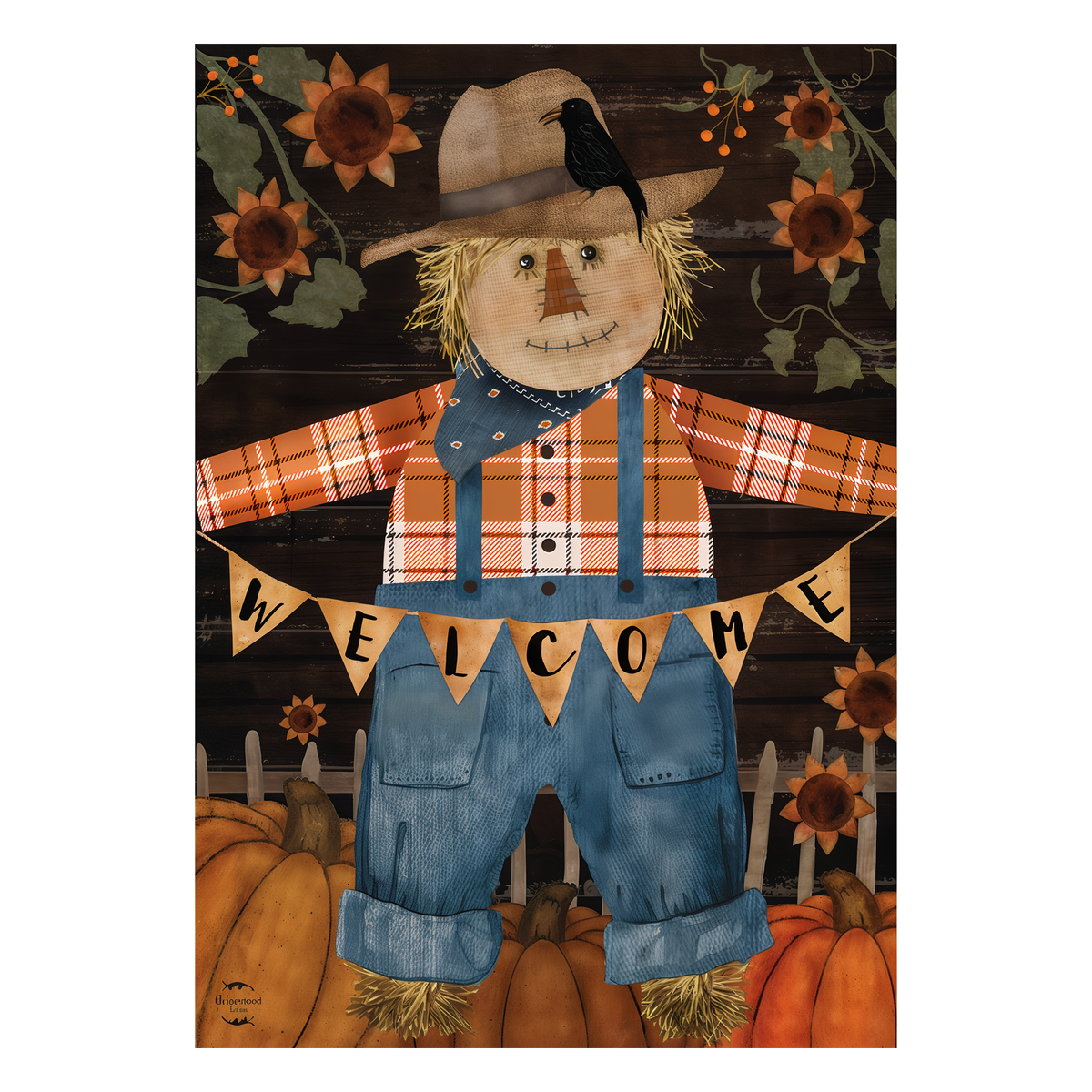 Briarwood Lane Primitive Scarecrow Flag House Flag -- artwork detail view
