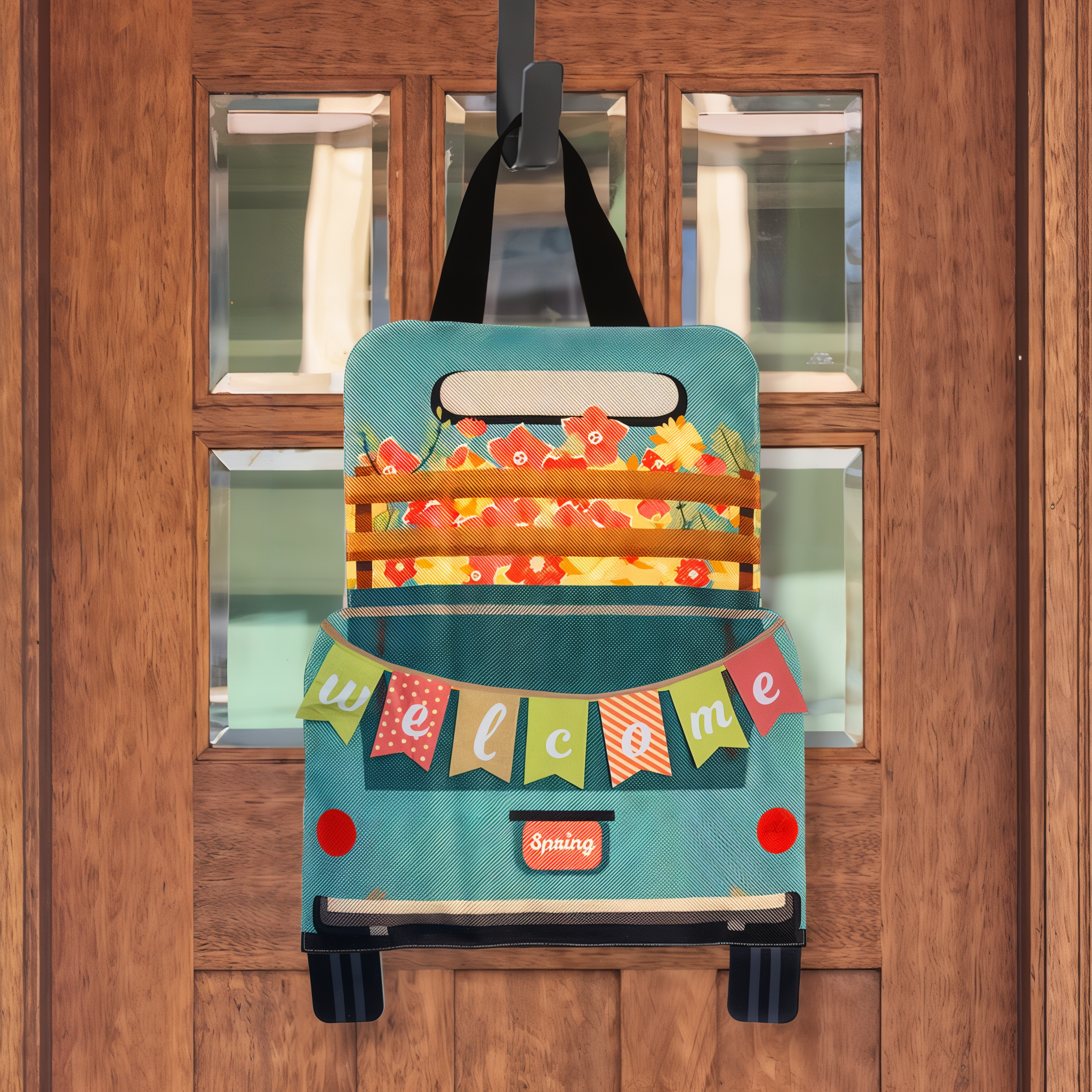 Briarwood Lane Springtime Pickup Burlap Door Hanger -- detail view