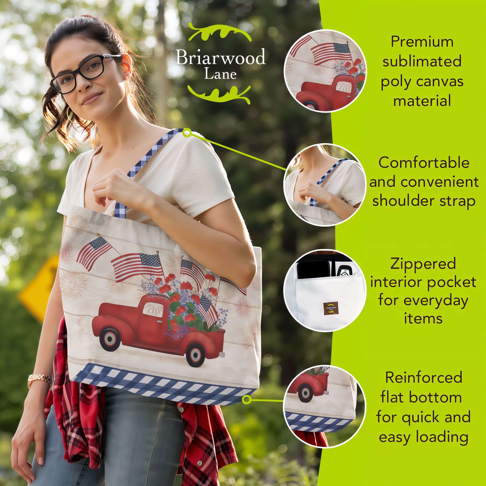 Briarwood Lane Stars And Stripes Truck Patriotic Canvas Tote Bag -- detail view