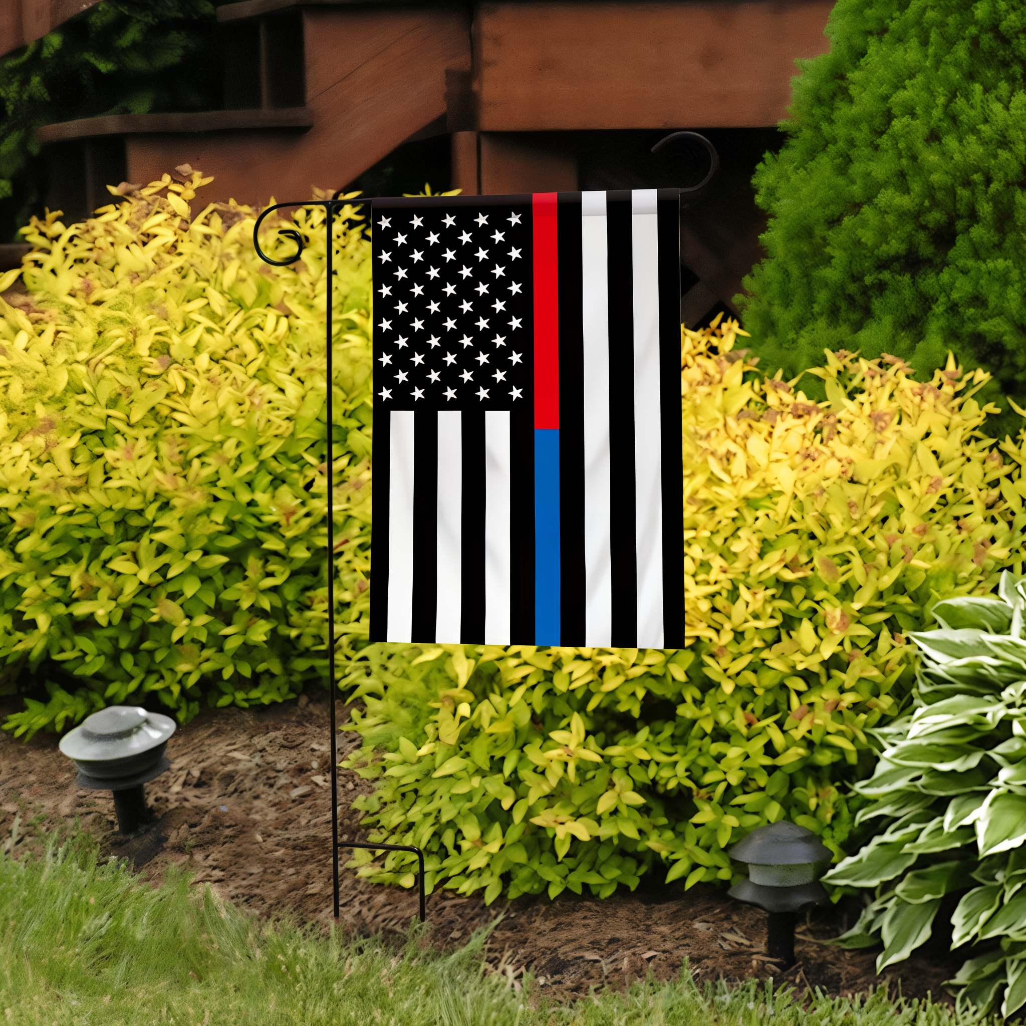 Briarwood Lane Thin Blue & Red Line Garden Flag -- detail view