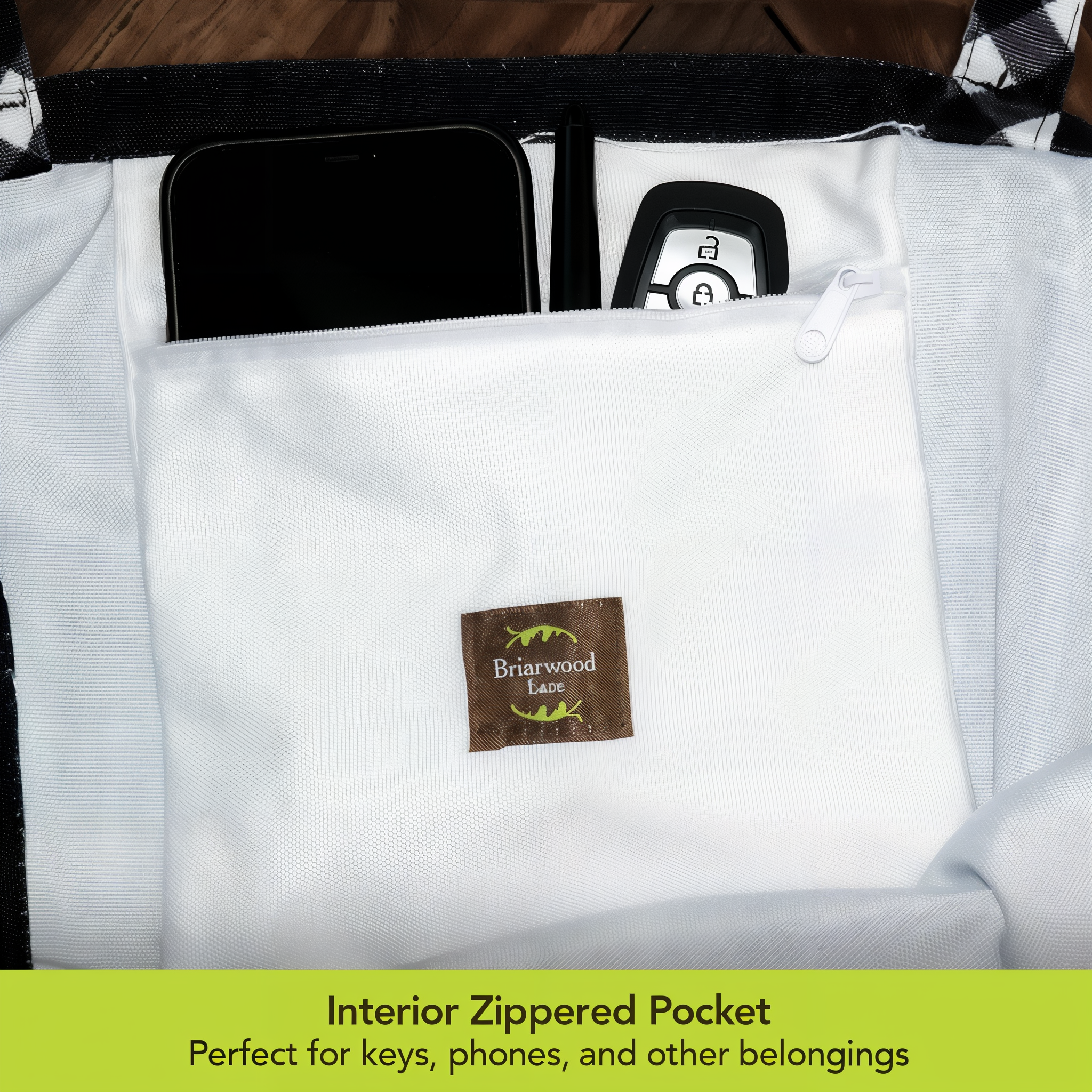 Interior zippered pocket -- perfect for keys, phones, and other belongings