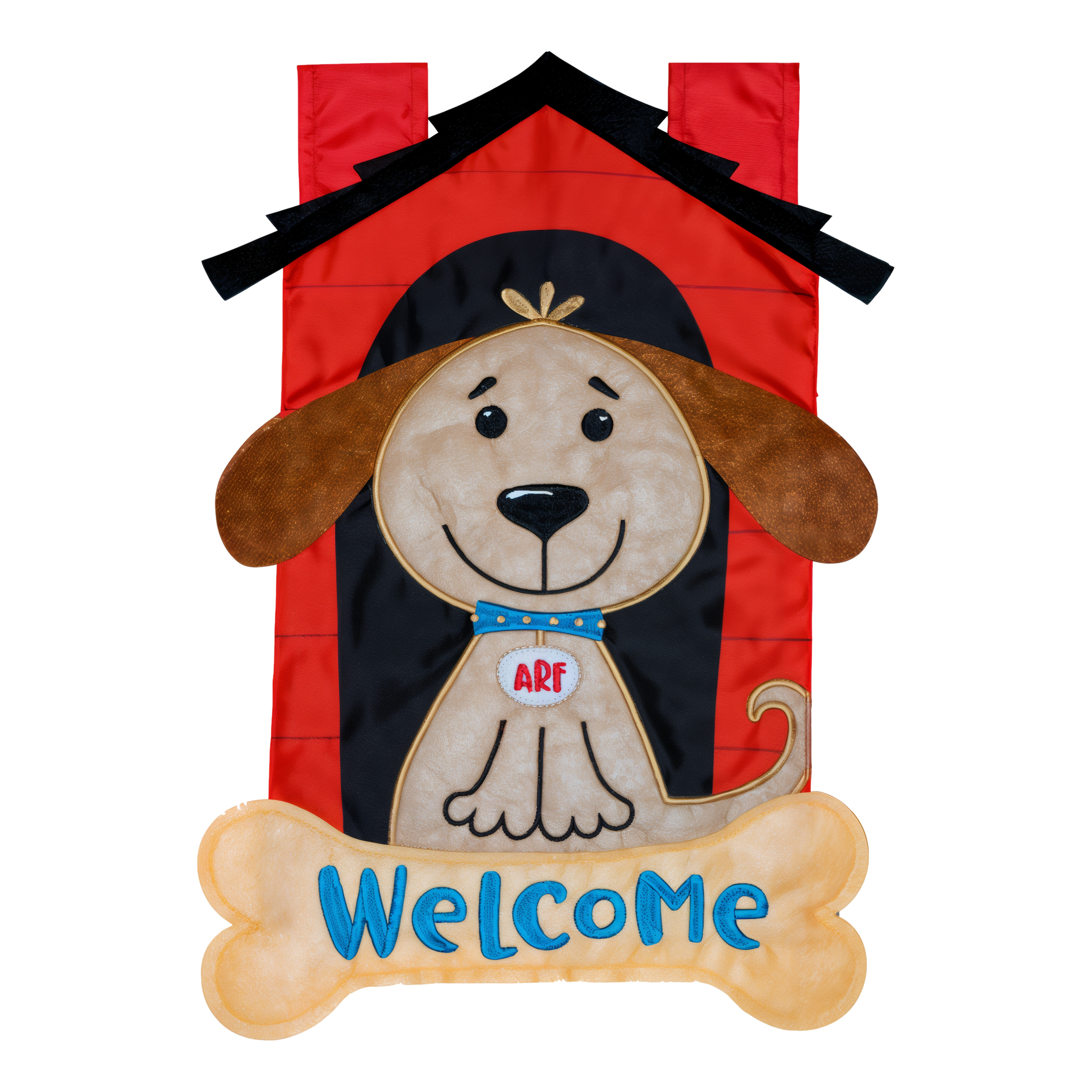 Briarwood Lane Welcome Doghouse Applique Garden Flag -- detail view