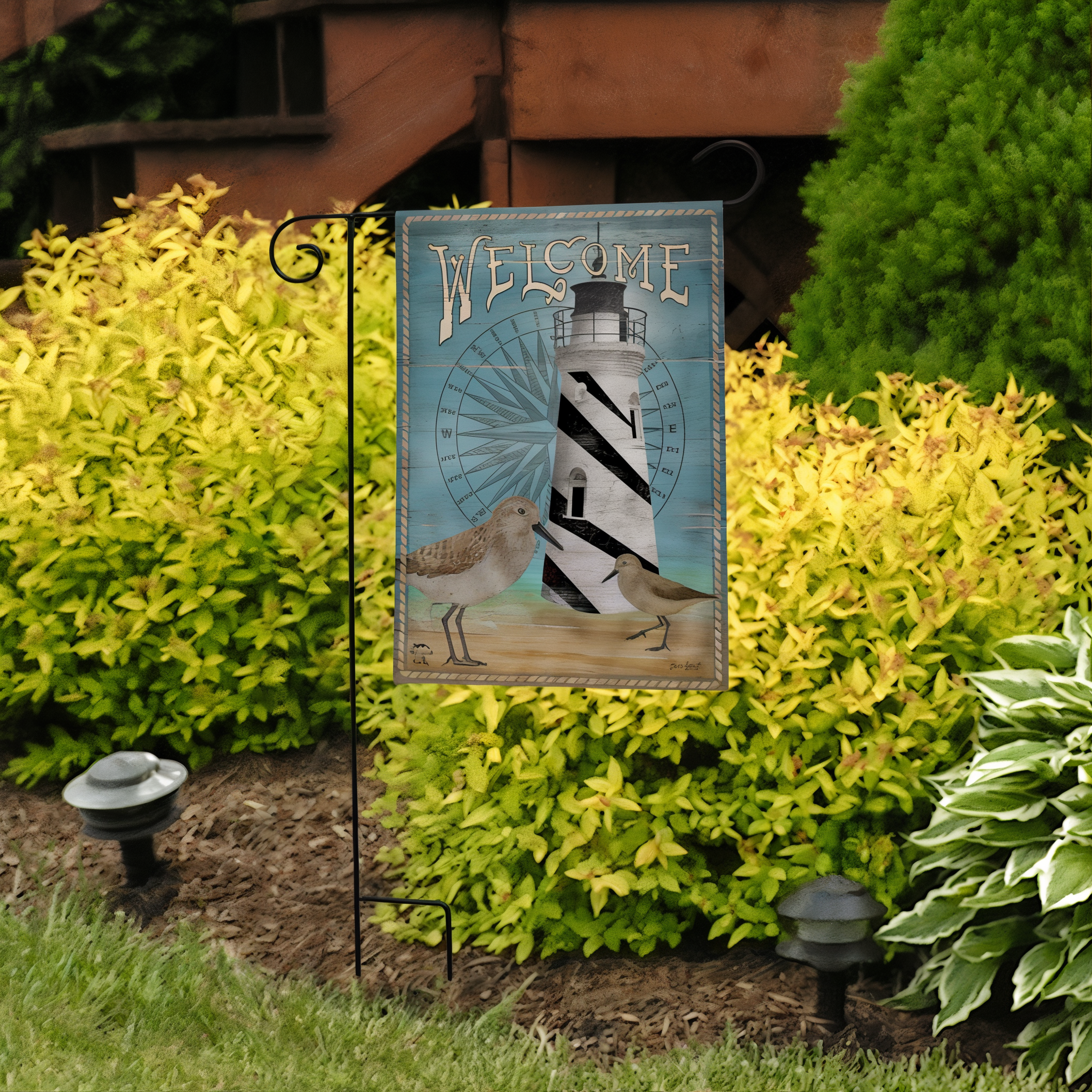 Briarwood Lane Welcome Lighthouse Garden Flag -- detail view