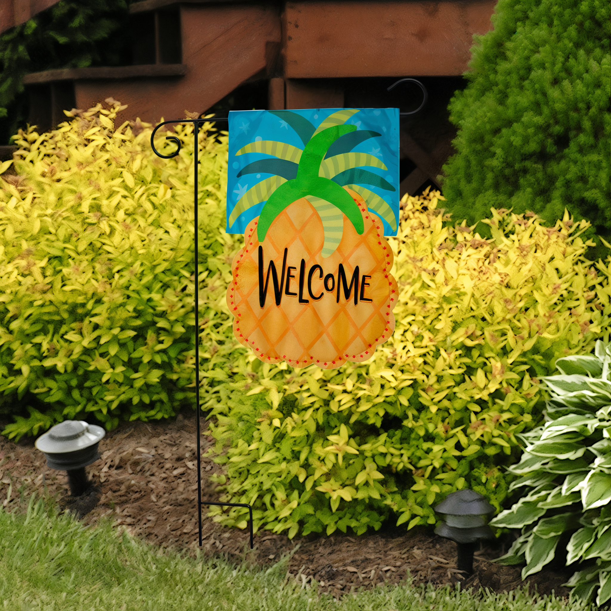 Briarwood Lane Welcome Pineapple Applique Garden Flag -- detail view