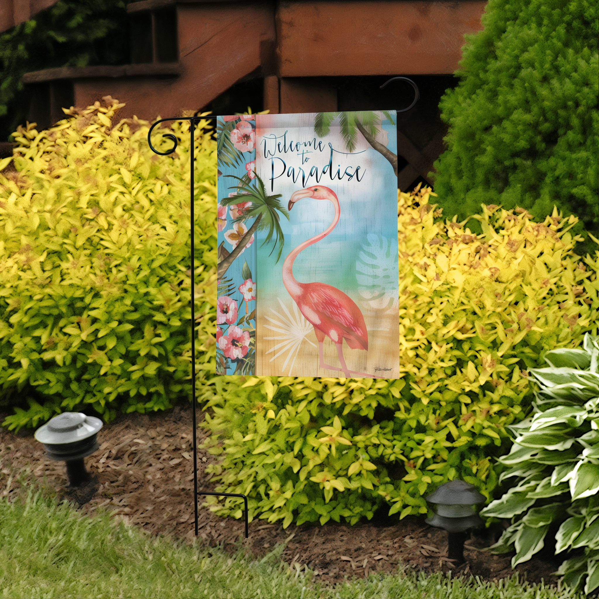 Briarwood Lane Welcome To Paradise Garden Flag -- detail view