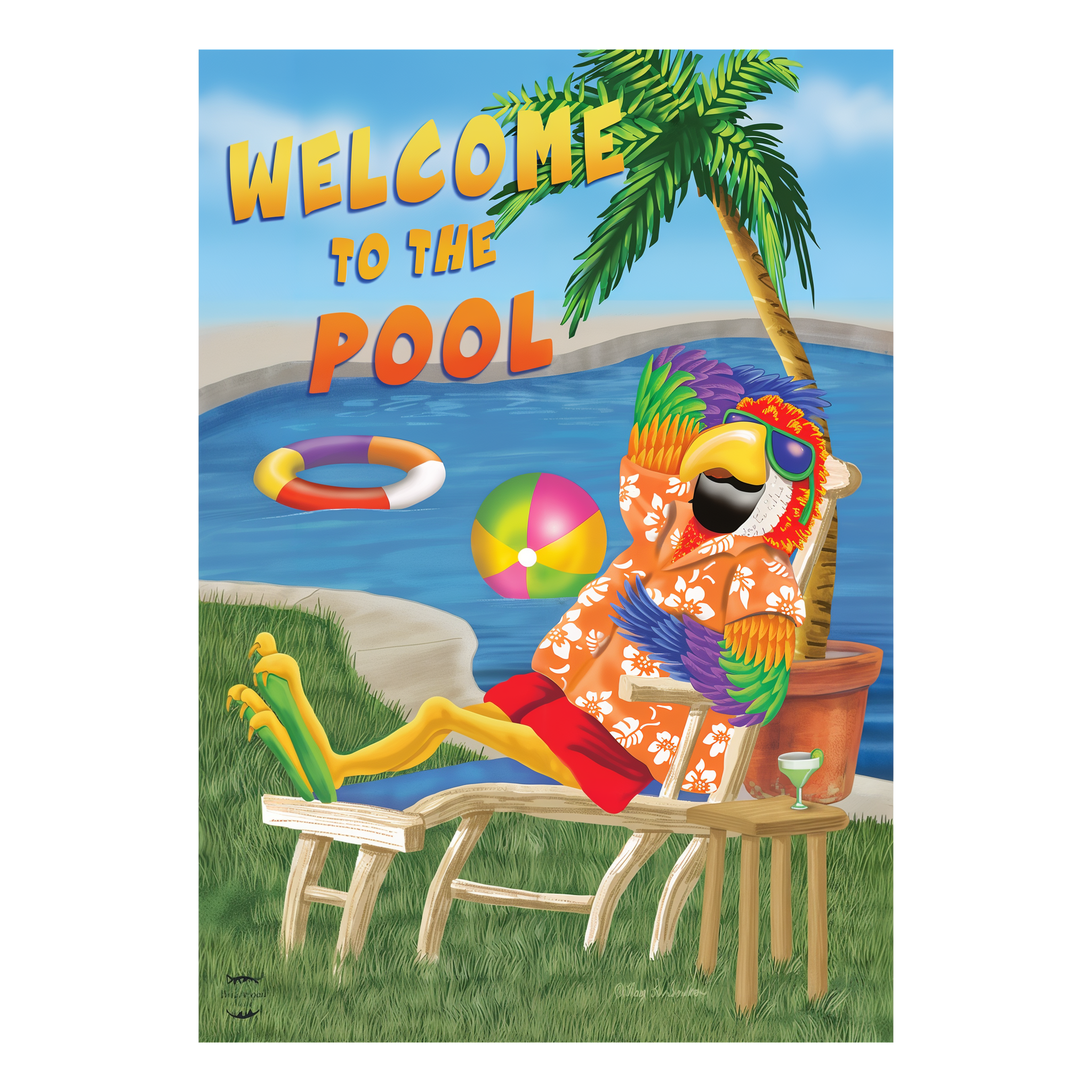 Briarwood Lane Welcome To The Pool Summer Garden Flag -- detail view