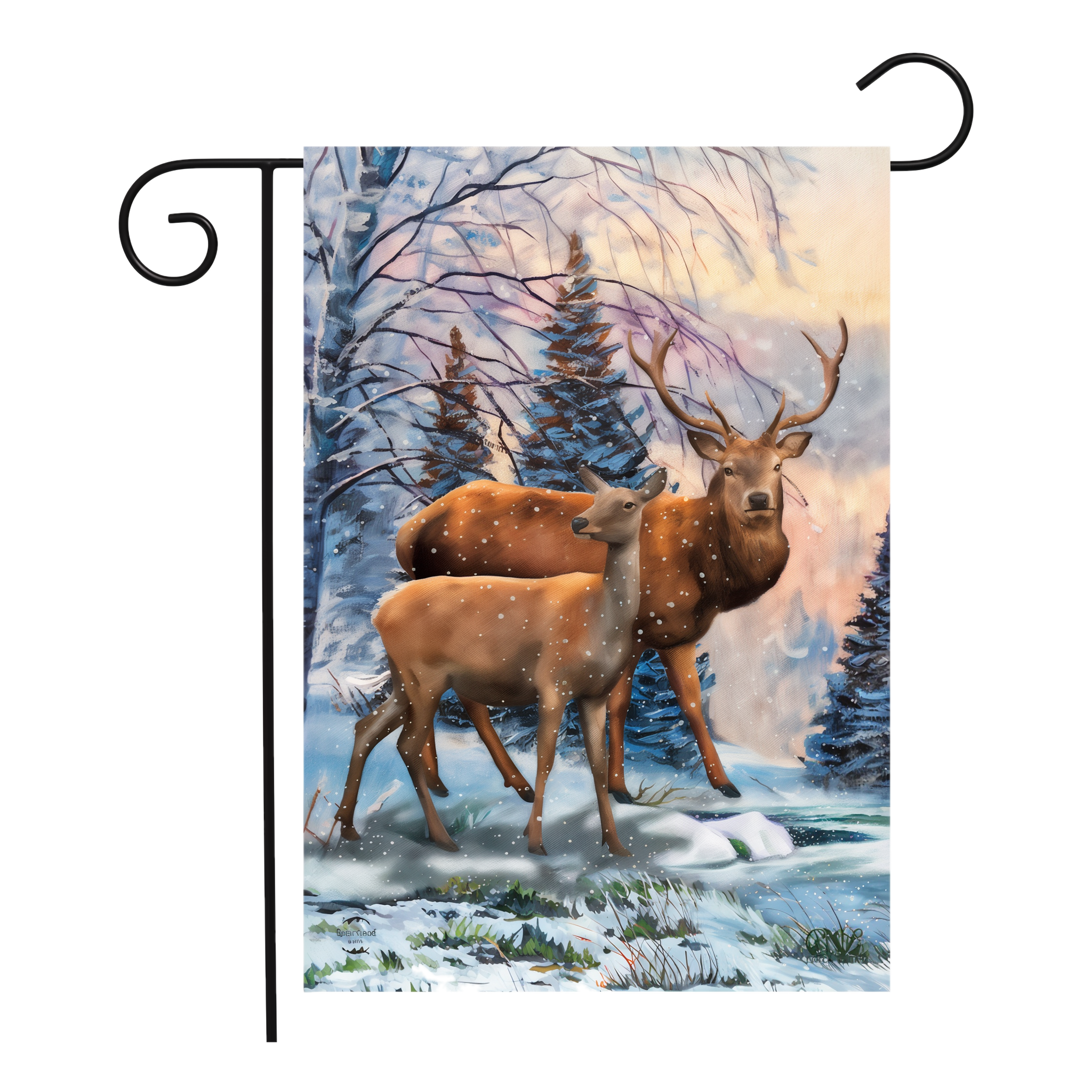 Briarwood Lane Winter Deer Scene Garden Flag -- 12