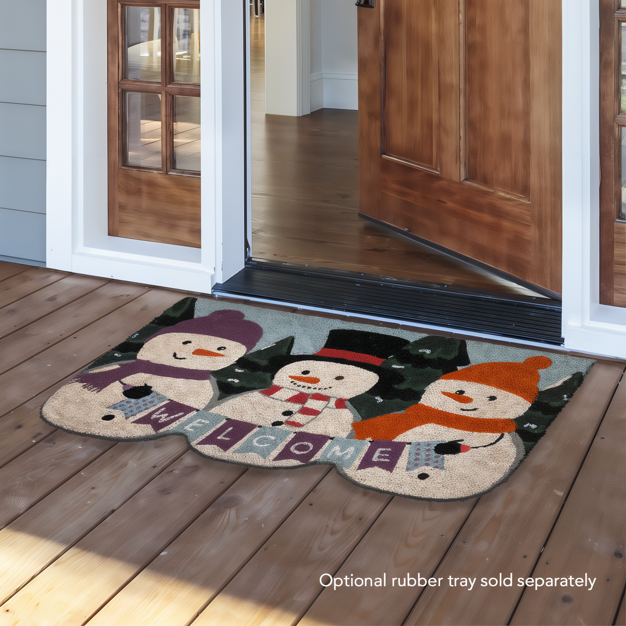 Briarwood Lane Winter Snowmen Welcome Natural Fiber Coir Doormat 18 x 30 -- detail view
