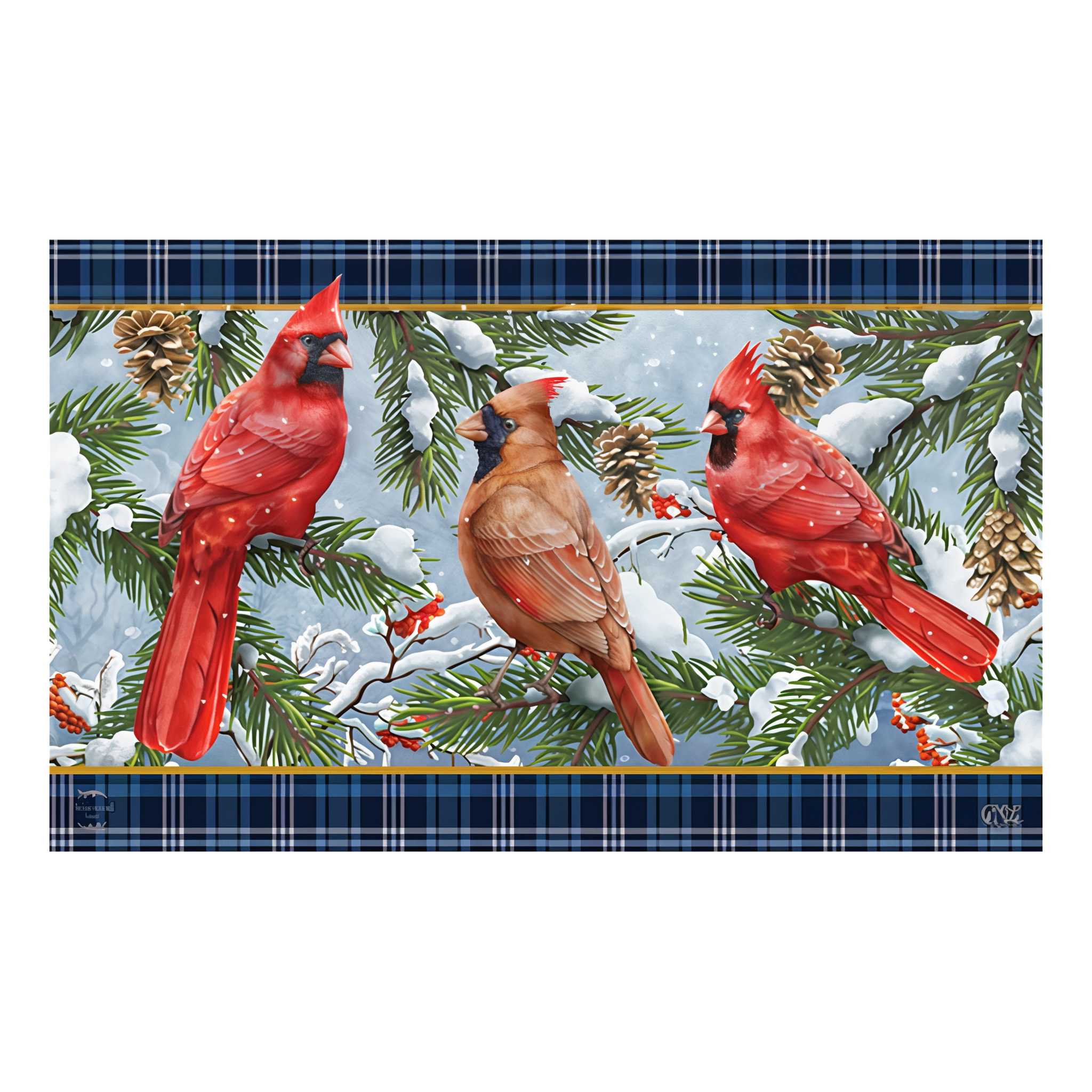 Briarwood Lane Wintertime Cardinals Doormat -- detail view