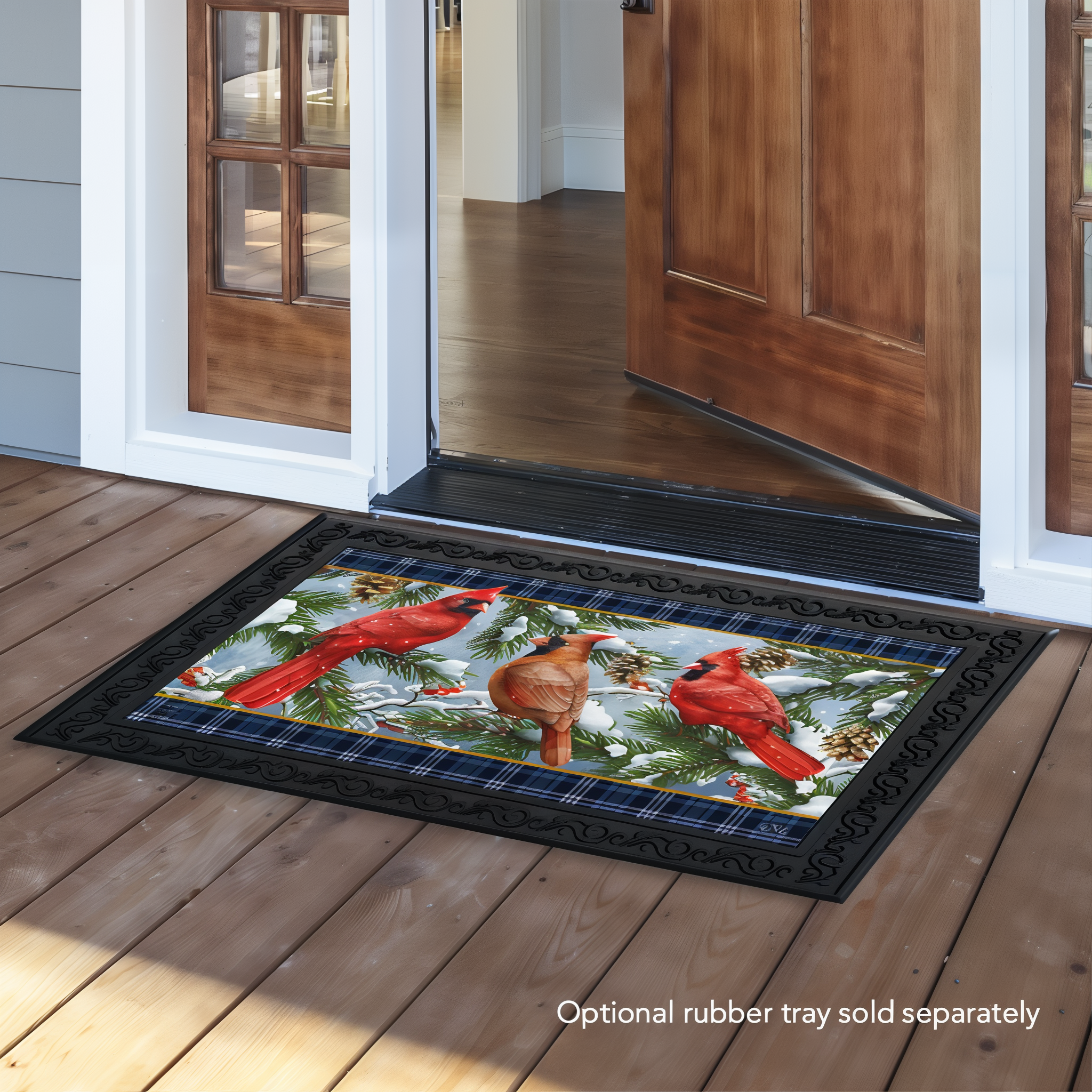 Briarwood Lane Wintertime Cardinals Doormat -- detail view