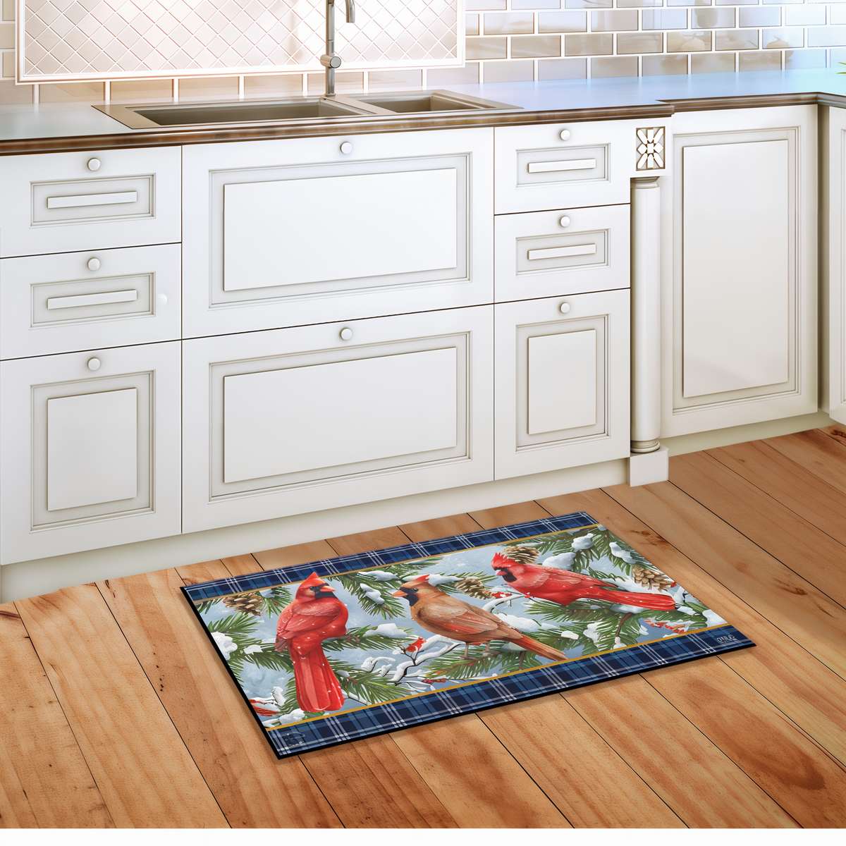 Briarwood Lane Wintertime Cardinals Doormat -- detail view