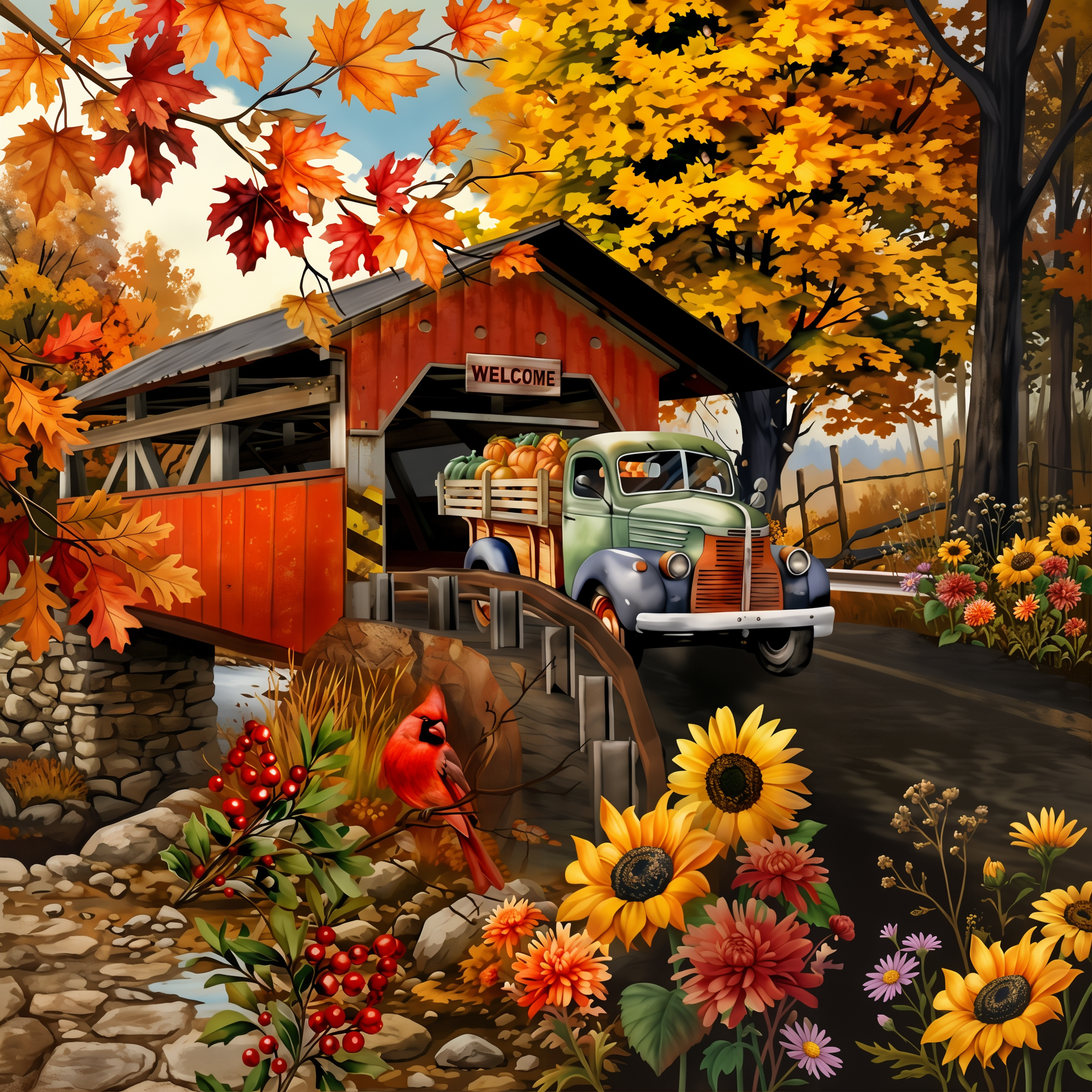 Briarwood Lane Autumn Covered Bridge Garden Flag