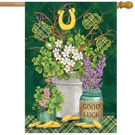 Briarwood Lane Lucky Potted Shamrocks St. Pat's House Flag